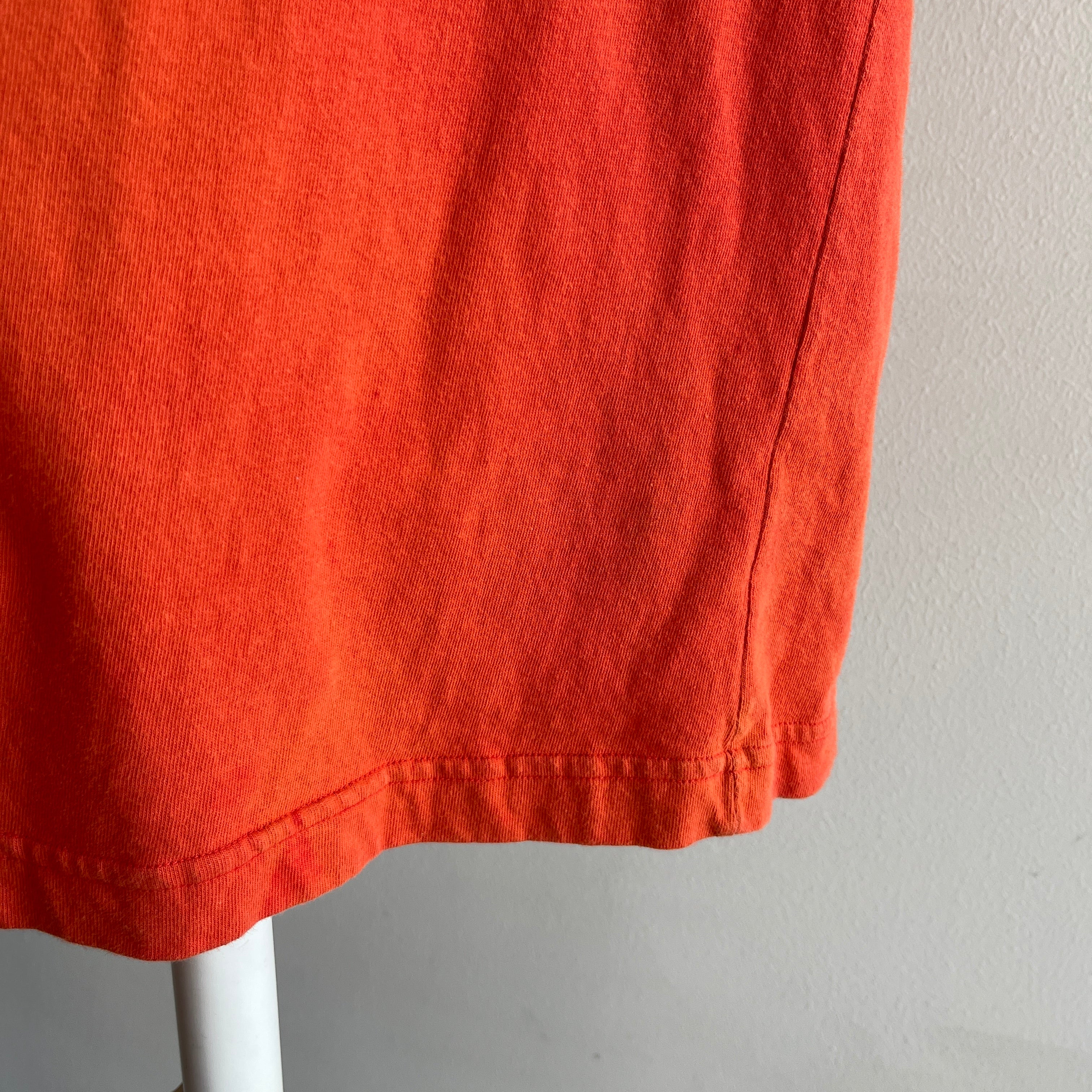 1980s Orange Cotton Mock Neck T-Shirt with... SHoulder Pads!