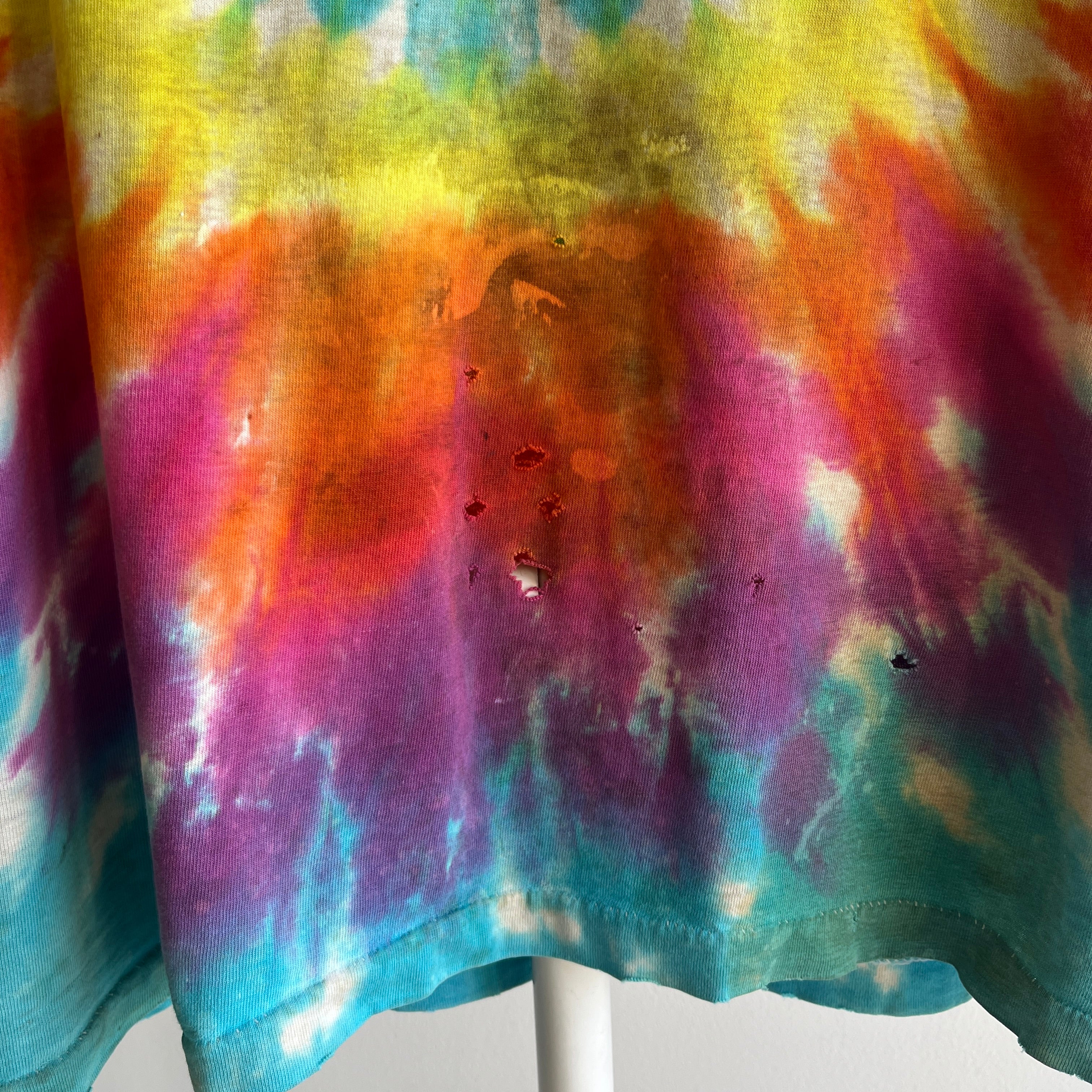 1980s Blank Tattered And Majorly Torn Tie Dye Cotton FOTL T-Shirt