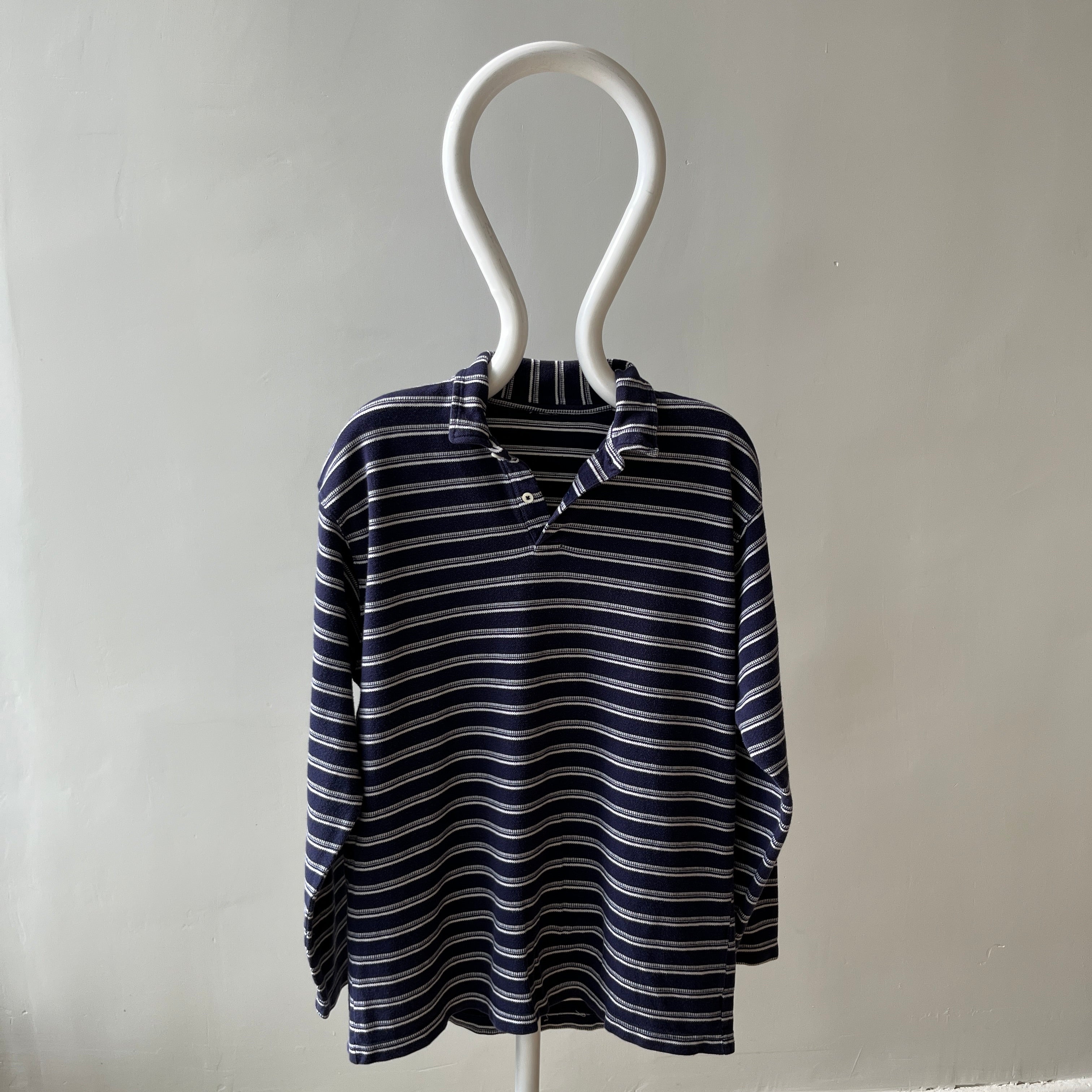 1990s Striped Long Sleeve Cotton Polo Shirt - Don't Make Me Keep This, Please?