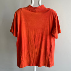 1980s Orange Cotton Mock Neck T-Shirt with... SHoulder Pads!