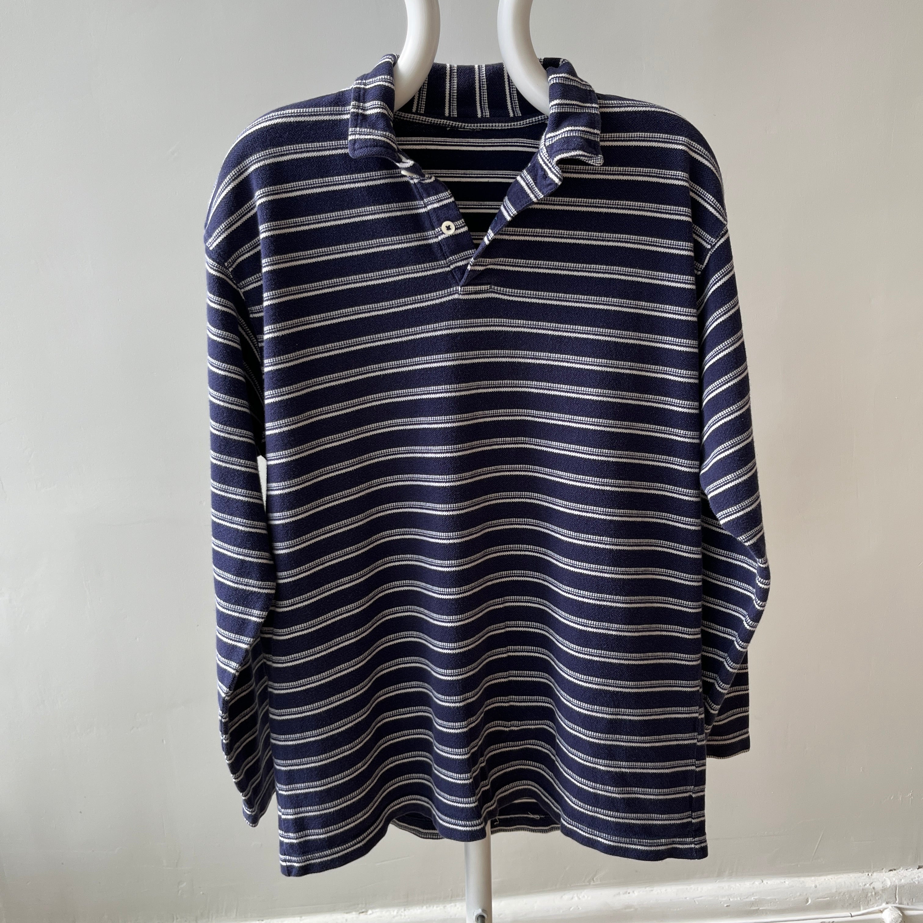 1990s Striped Long Sleeve Cotton Polo Shirt - Don't Make Me Keep This, Please?