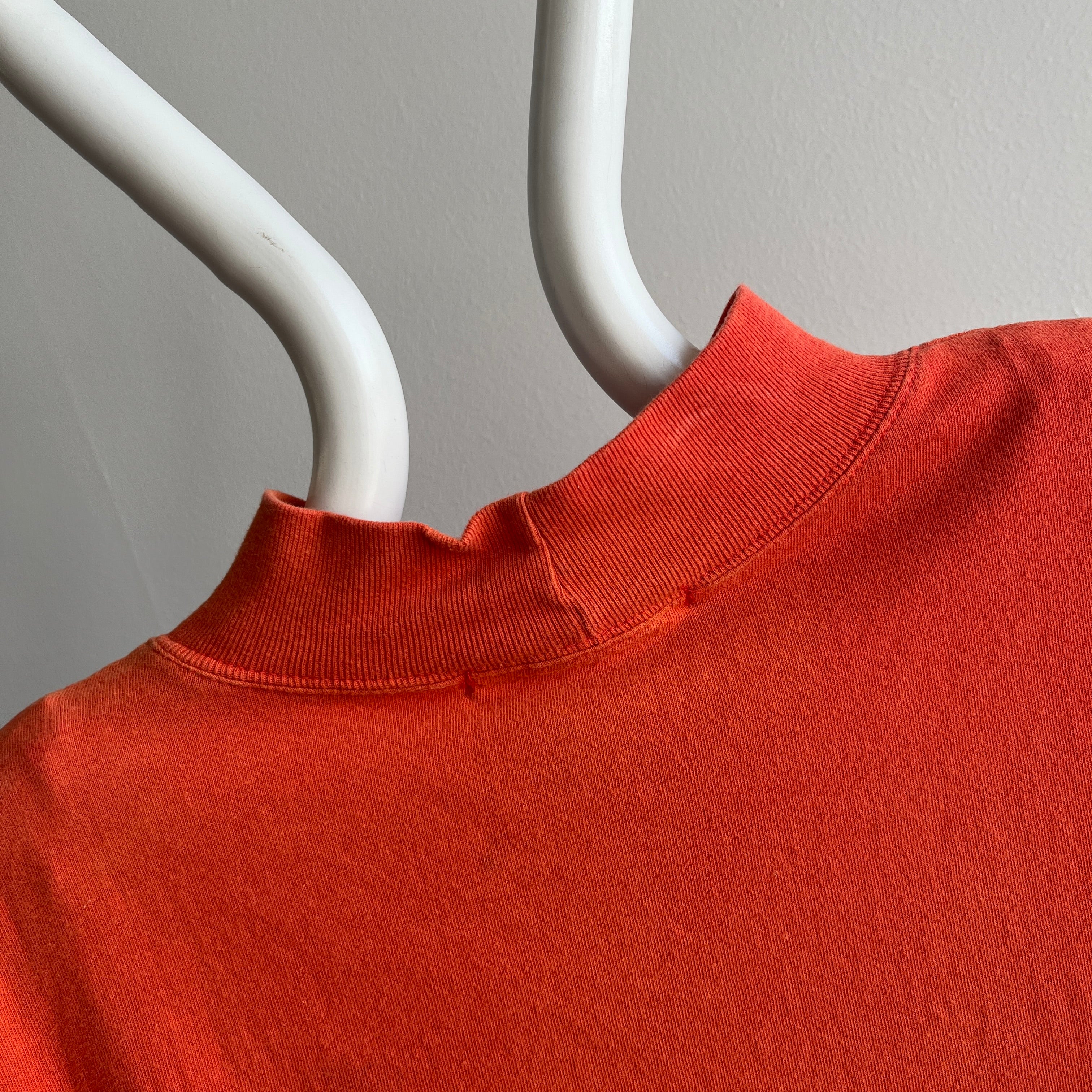 1980s Orange Cotton Mock Neck T-Shirt with... SHoulder Pads!