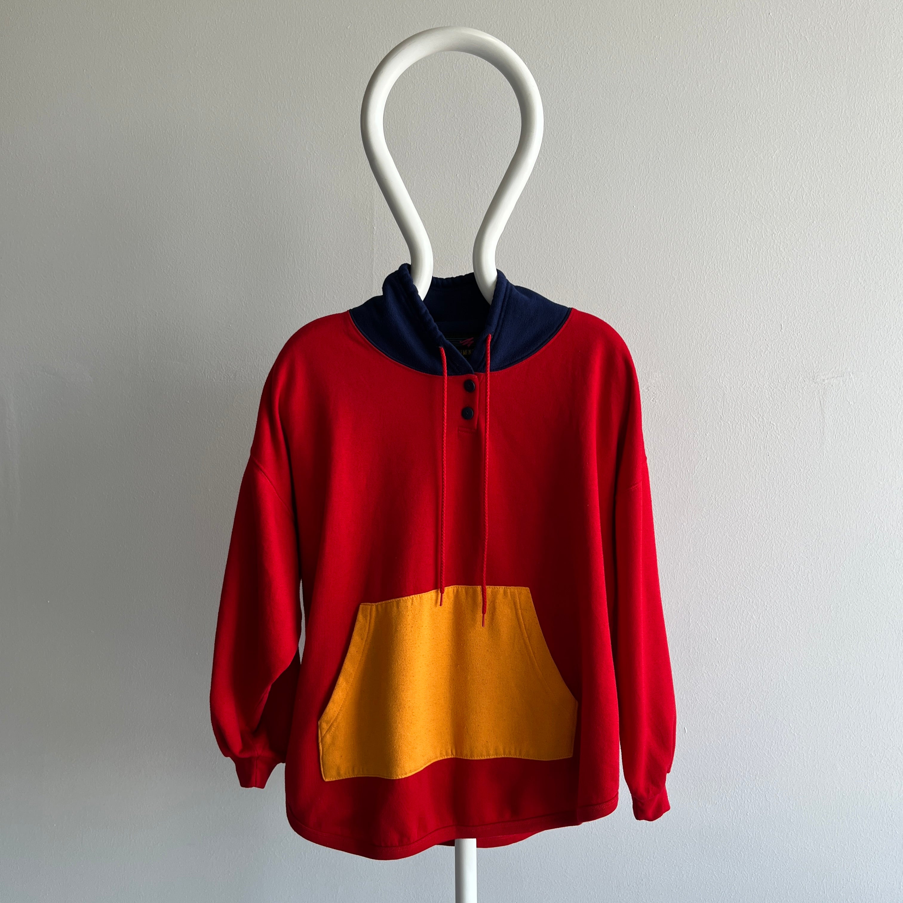 1980s Coolest Color Block Sweatshirt (Part Henley, Part Hoodie)