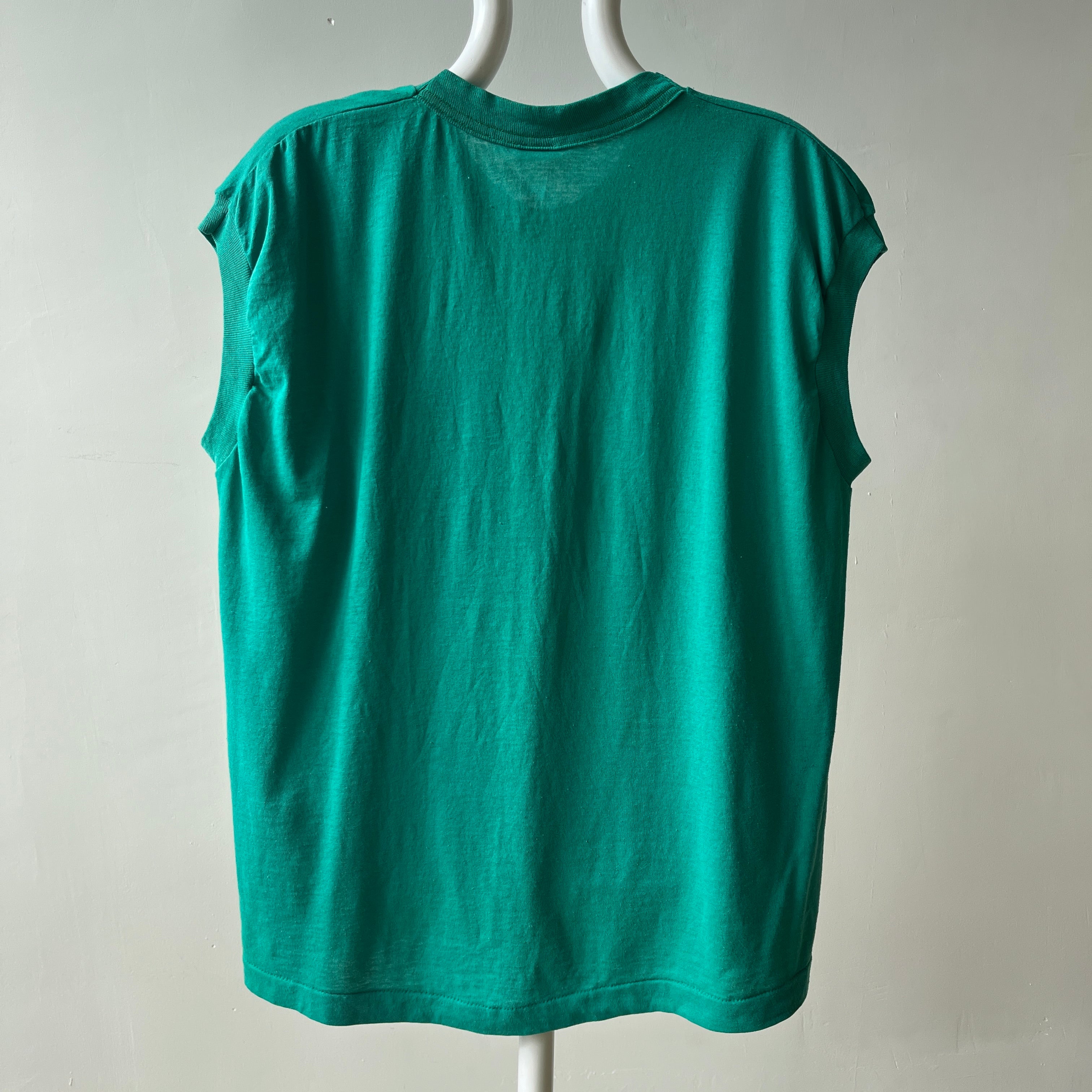 1980s Blank Green Muscle Pocket T Shirt
