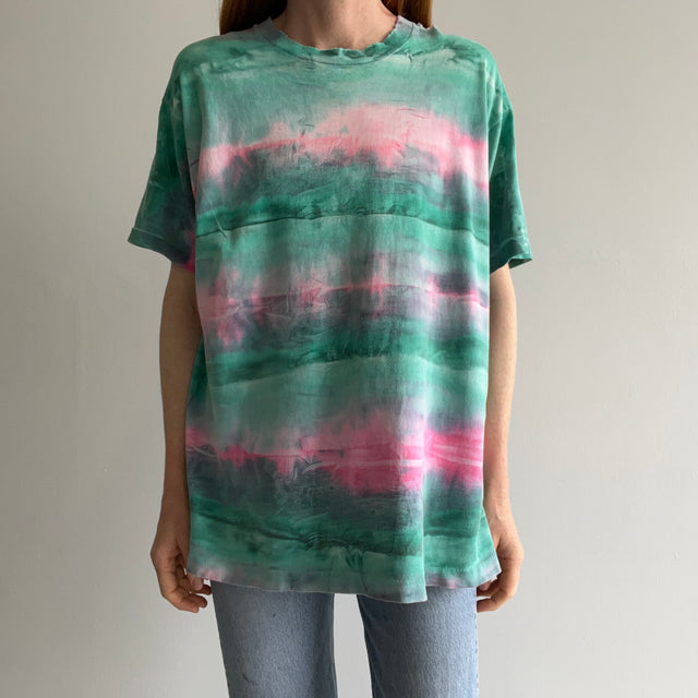 1980/90s Rad Tie Dye Pink and Green T-Shirt