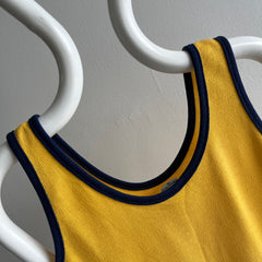 1970s K-Mart Two Tone (Mustard) Yellow and (Navy) Blue Tank Top