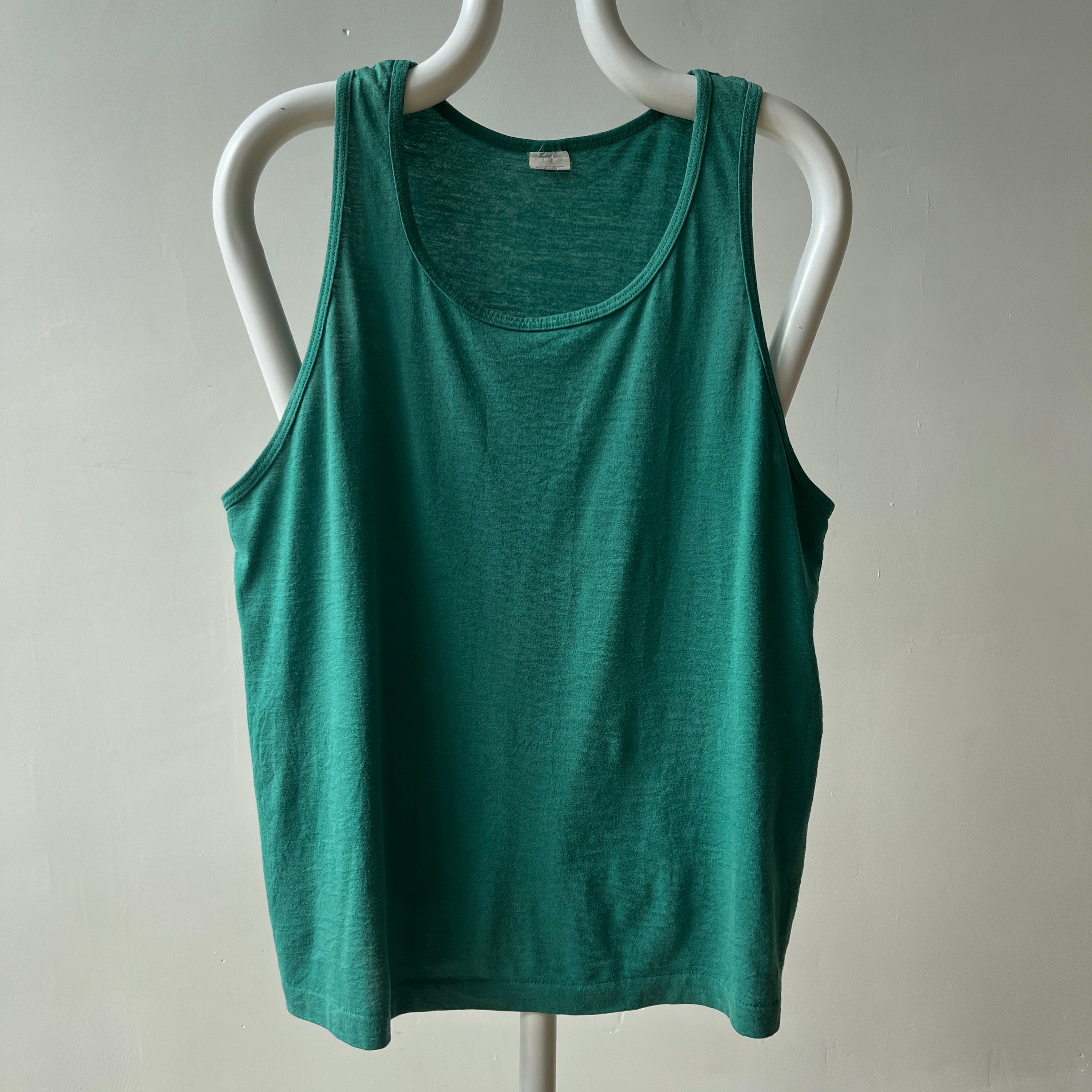 1980s Blank Green Fruit Of The Loom Tank Top