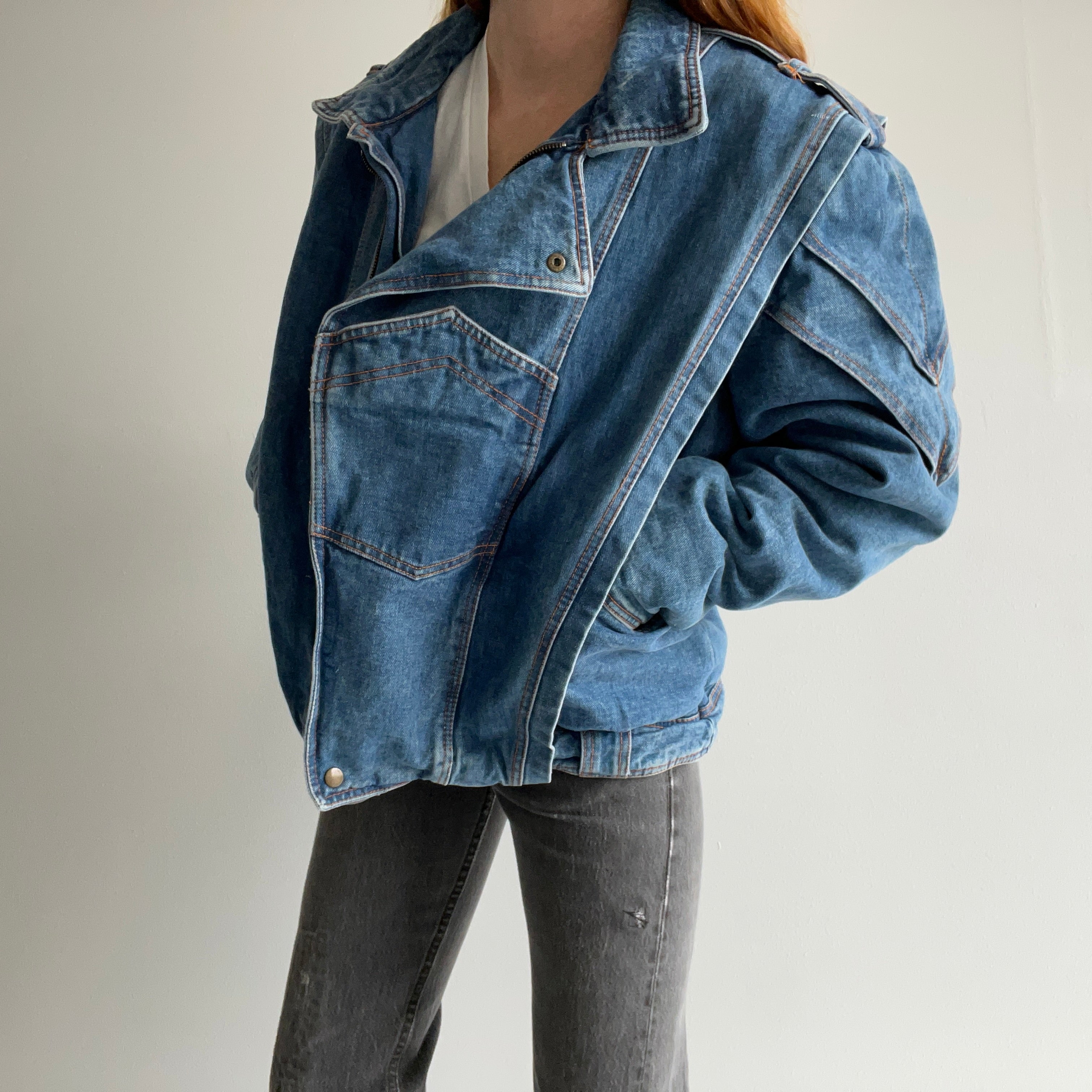 1980s EPIC!!! Thick Quilted One of a Kind Super Cool Denim Jean Jacket