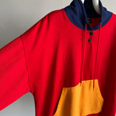 1980s Coolest Color Block Sweatshirt (Part Henley, Part Hoodie)