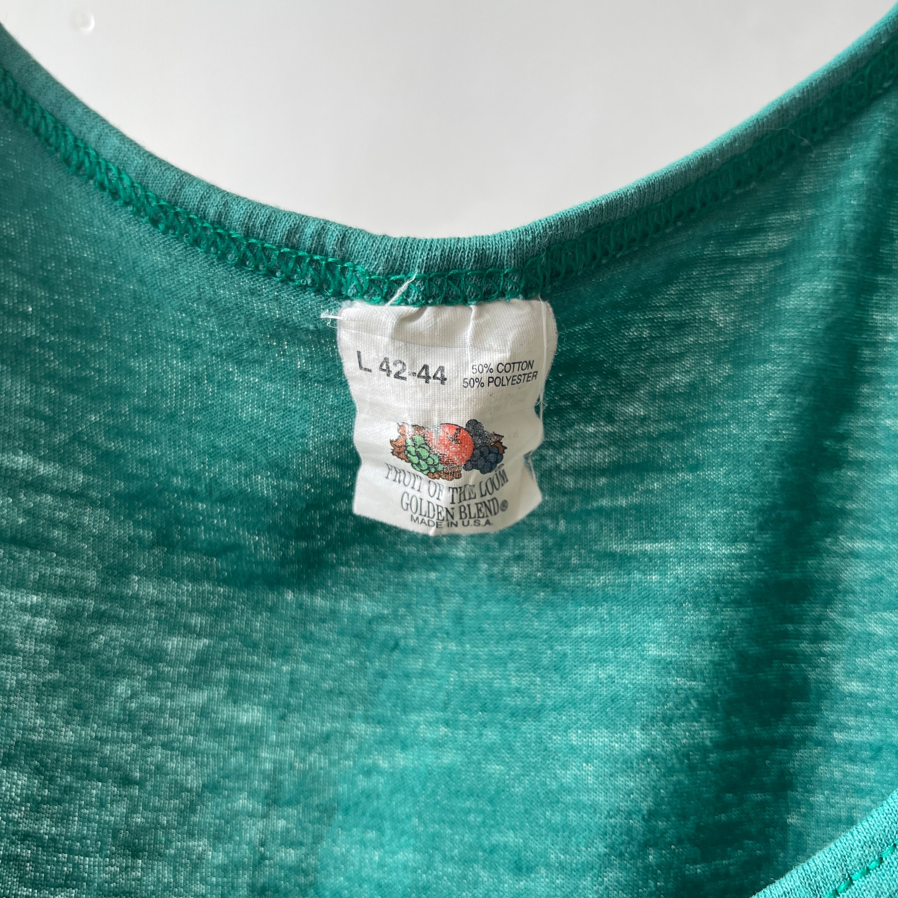 1980s Blank Green Fruit Of The Loom Tank Top