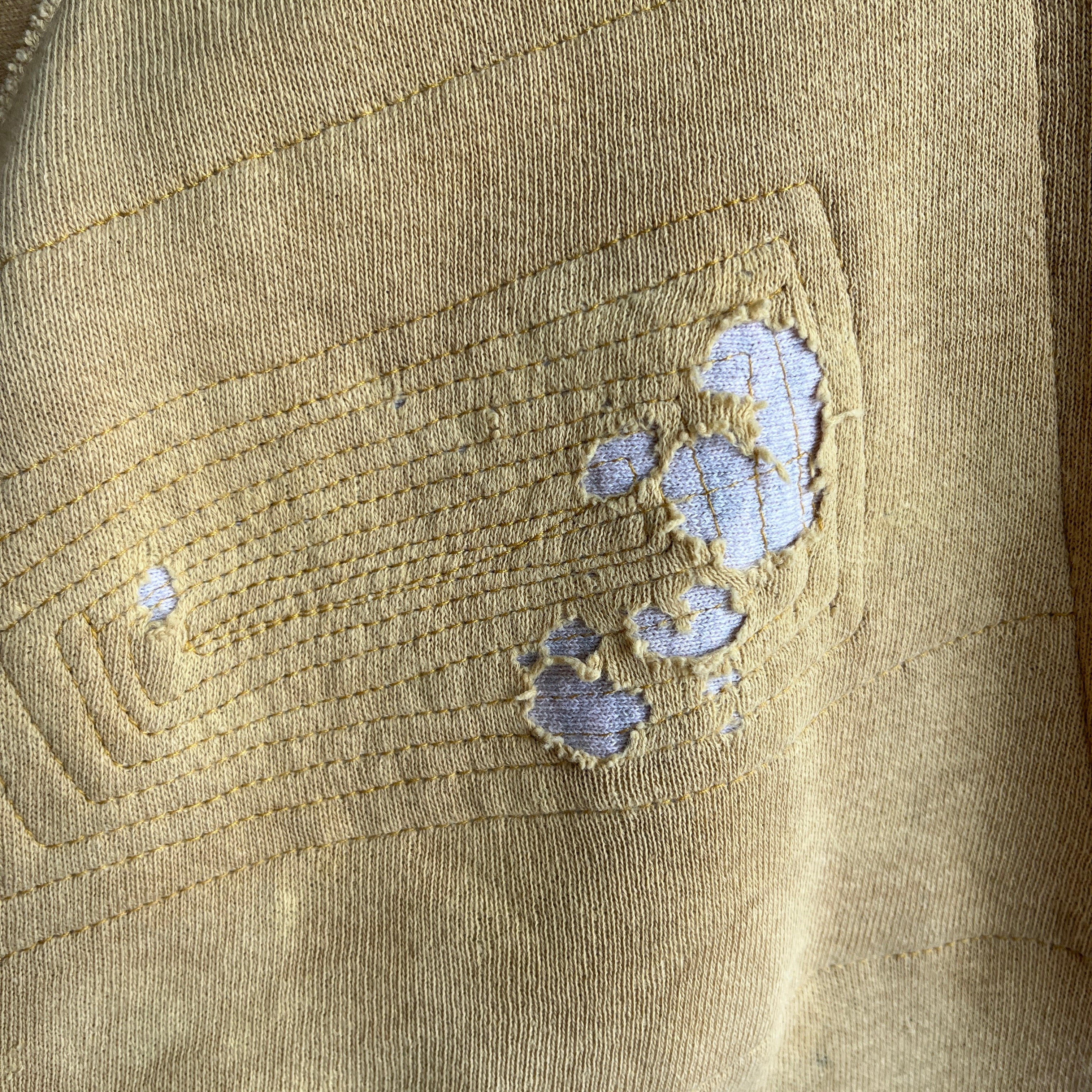 1970s Towncraft DESTROYED and Mended and Stained and Mended (Again) Faded Mustard Warm Up