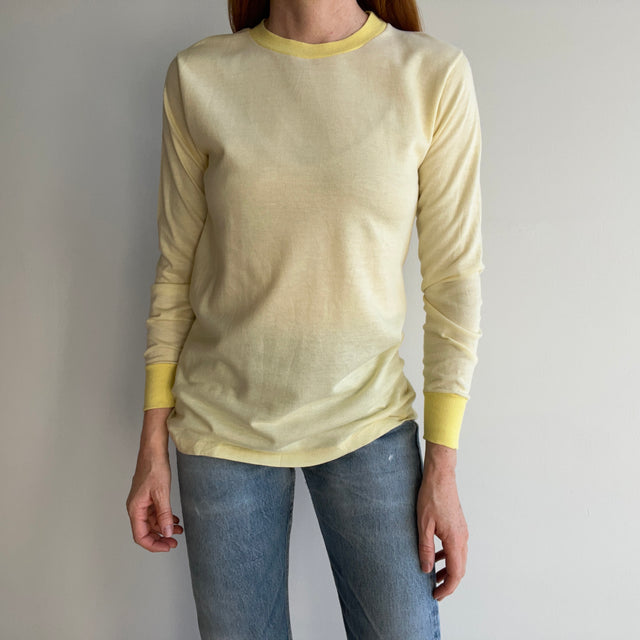 1970s Buttery Yellow and Soft Long Johns Style Shirt