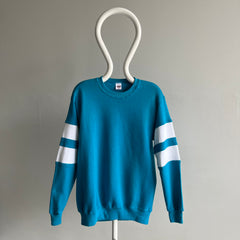 1980s Never? Worn Color Block Blue and White Sweatshirt by Wolf - Oh My