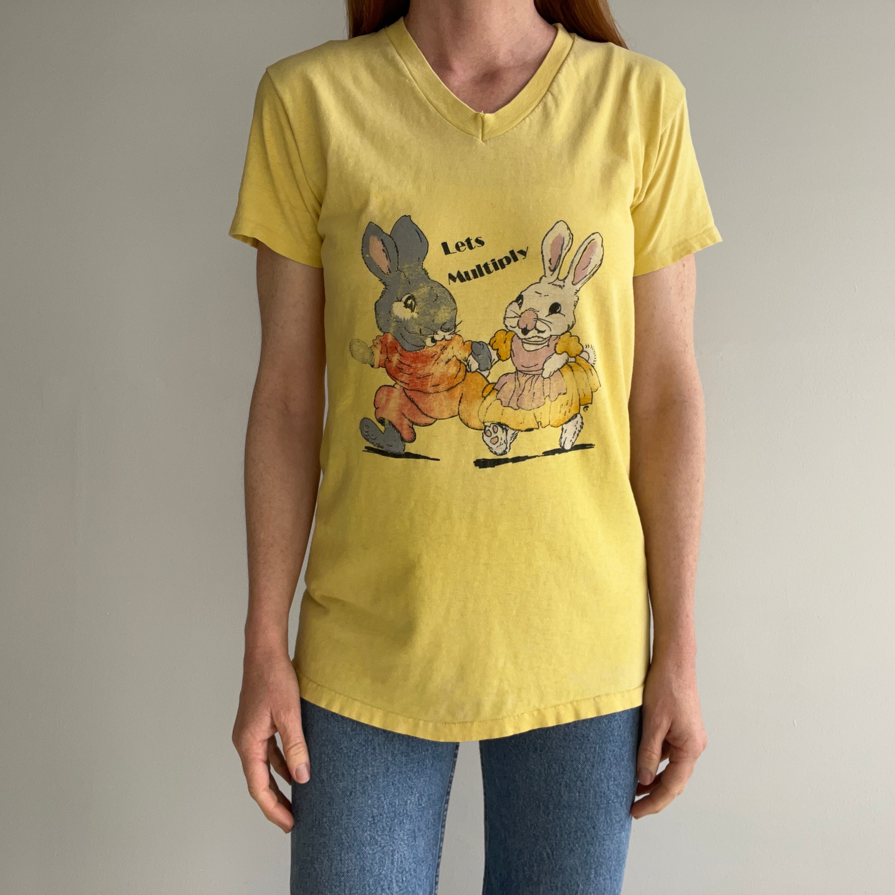 1970s Let's Multiply Bunny V-Neck by Sport-T