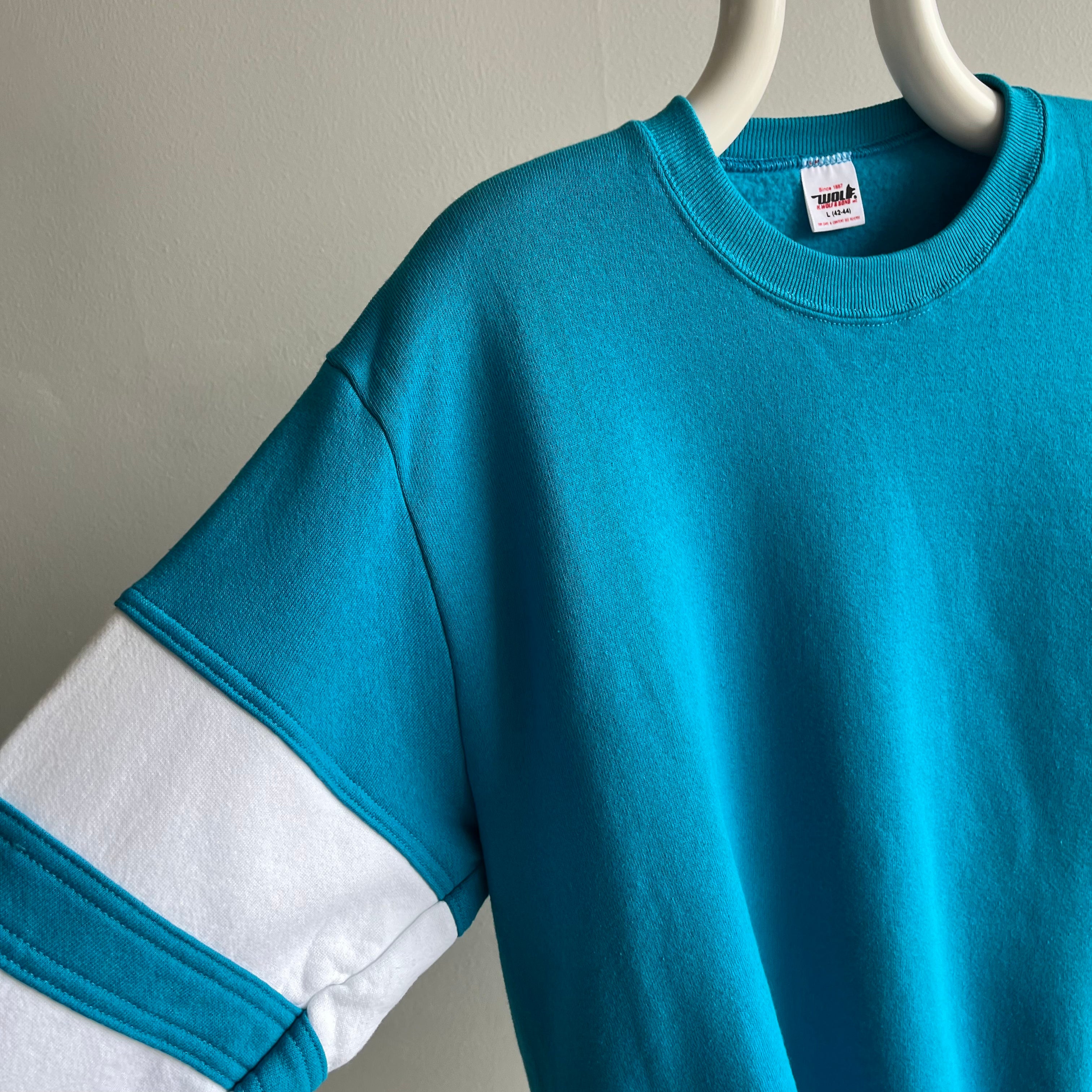 1980s Never? Worn Color Block Blue and White Sweatshirt by Wolf - Oh My