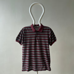 1980s Burgundy And Grey Striped Polo Style T Shirt