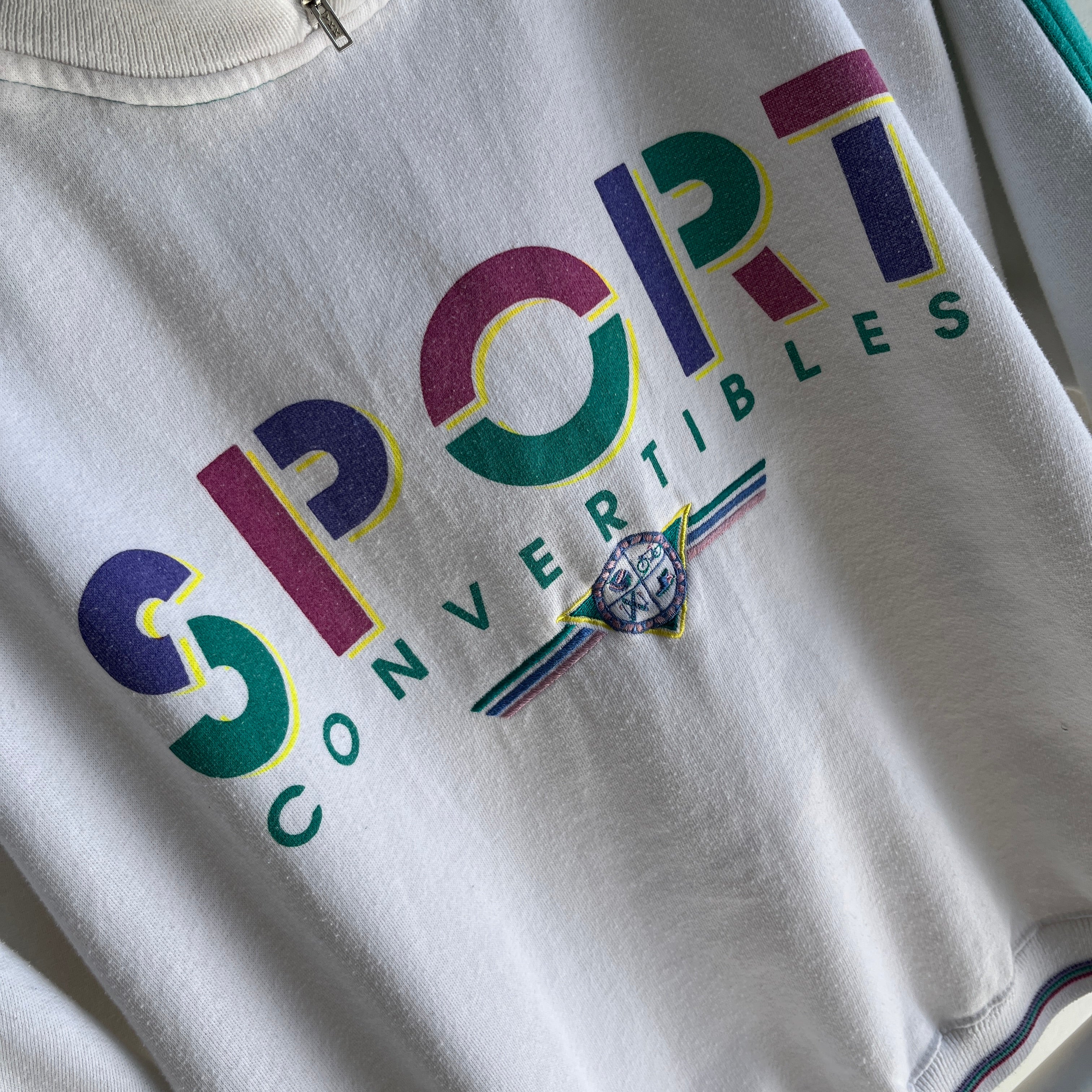 1980s Sport Convertibles Mock Neck Color Block Sweatshirt