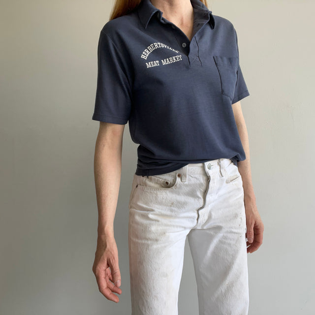 1970/80s Herbertsville Meat Market Extremely Sun Faded Polo Shirt