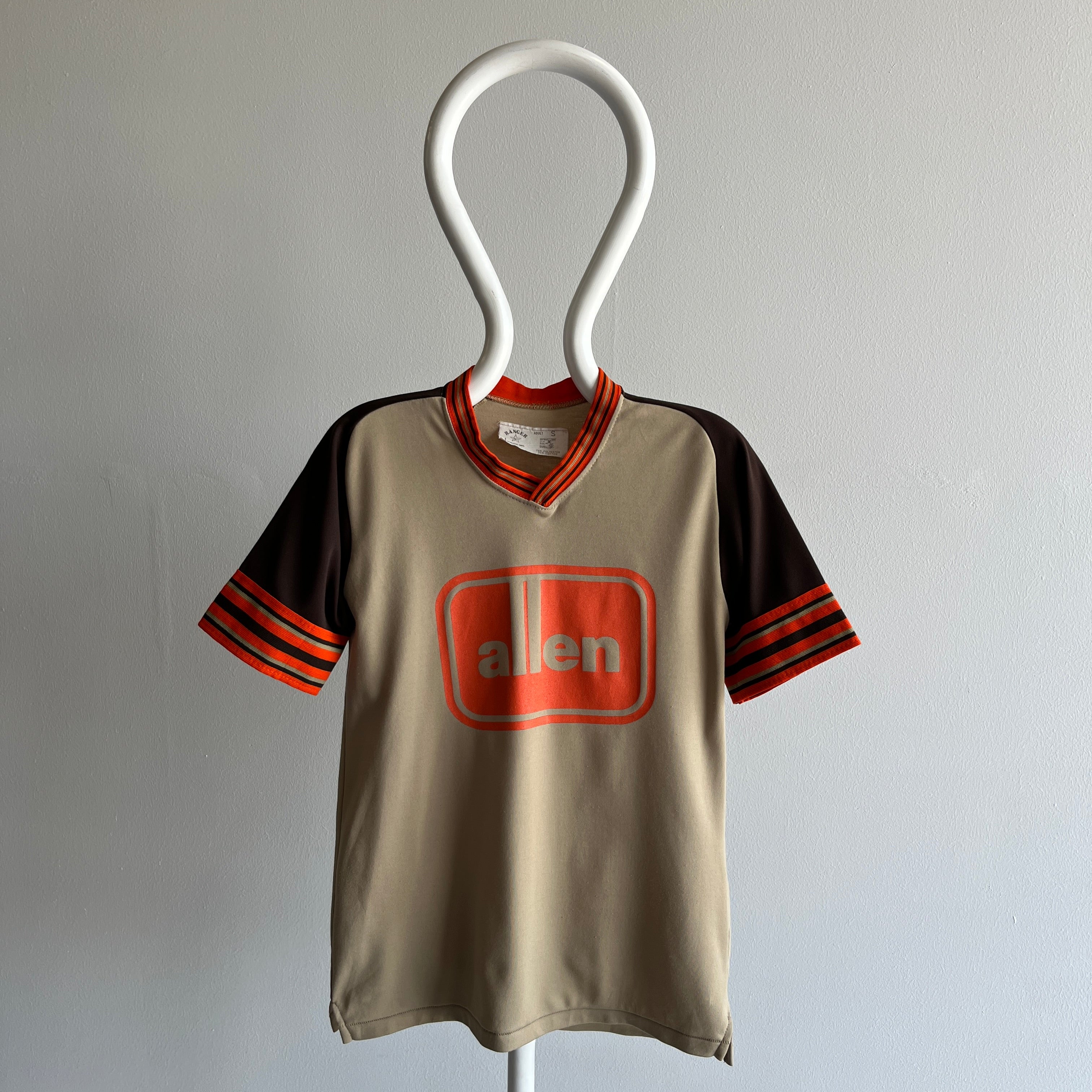 1970/80s Allen Poly/Cotton Baseball V-Neck Sports T-Shirt