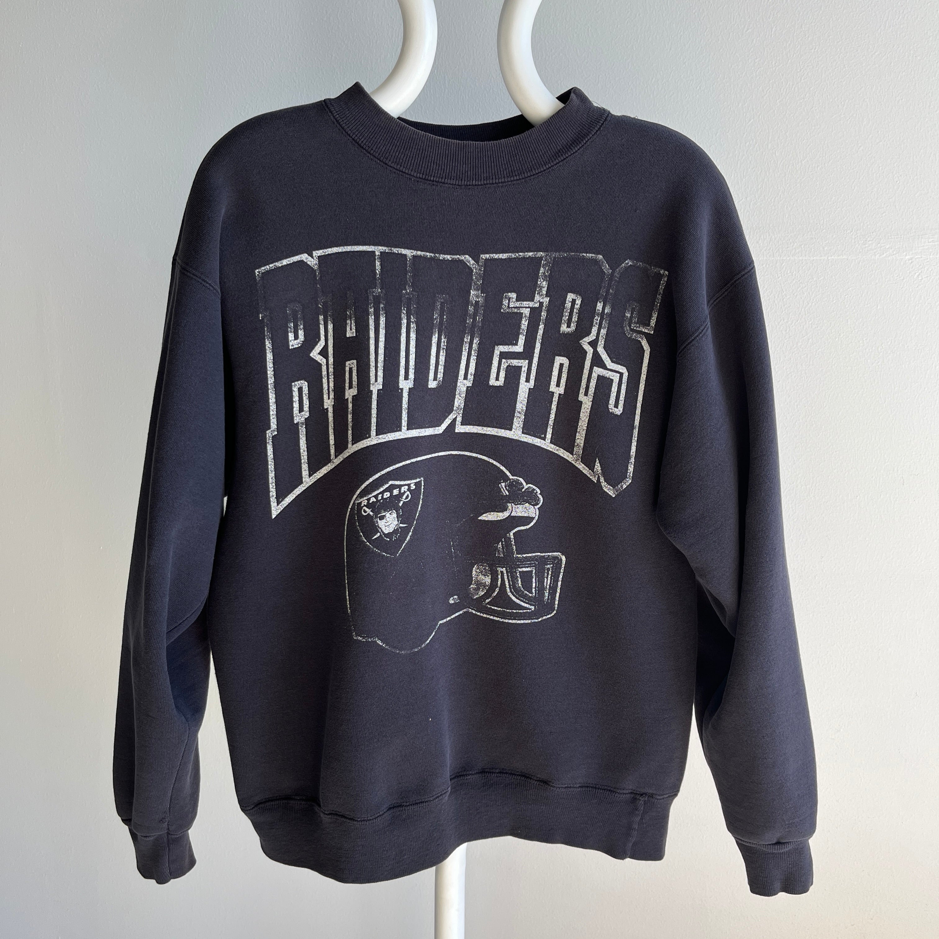 1990s Super Rad Hand Mended Raiders Sweatshirt - Killer Gauge and Fading