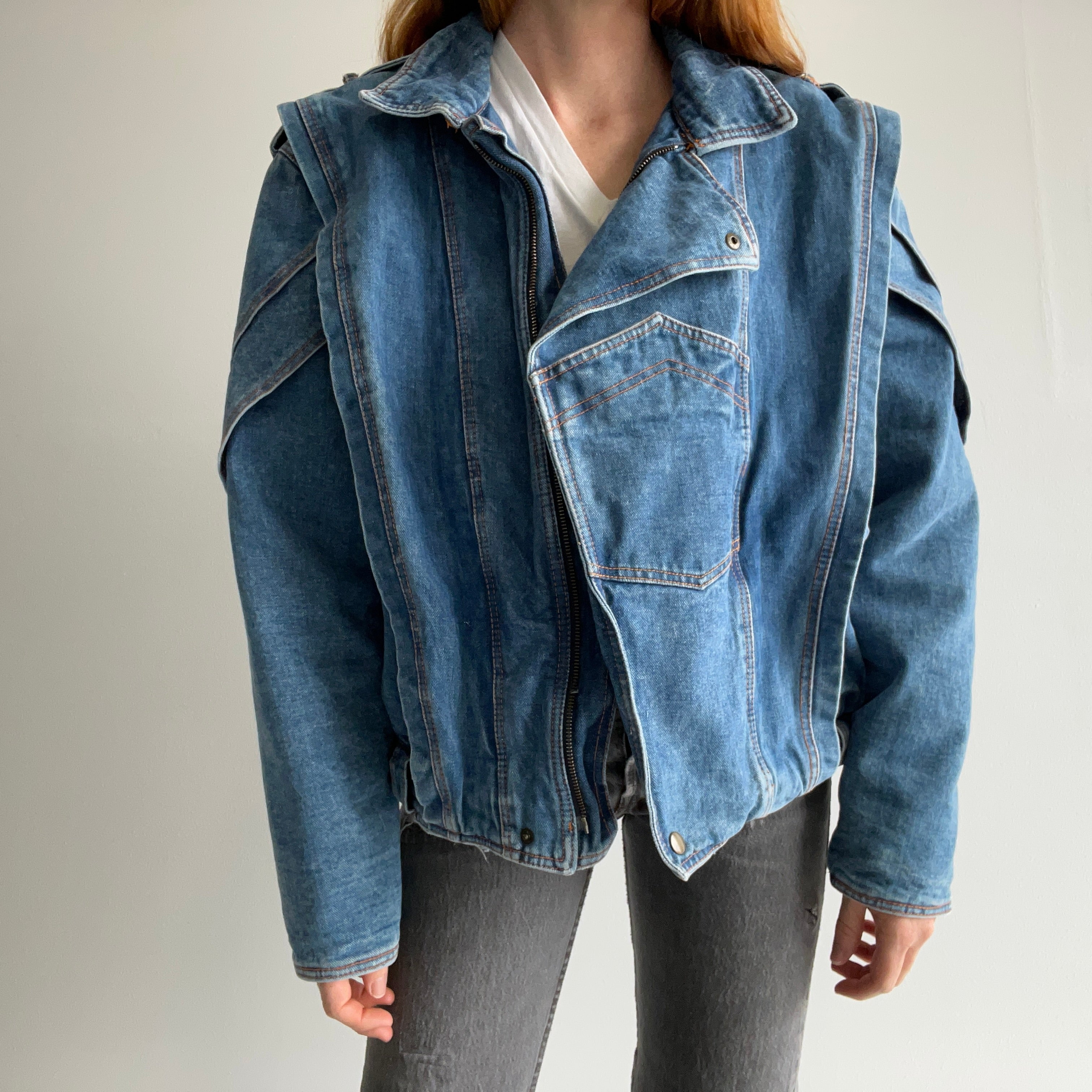 1980s EPIC!!! Thick Quilted One of a Kind Super Cool Denim Jean Jacket