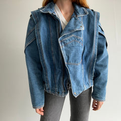 1980s EPIC!!! Thick Quilted One of a Kind Super Cool Denim Jean Jacket