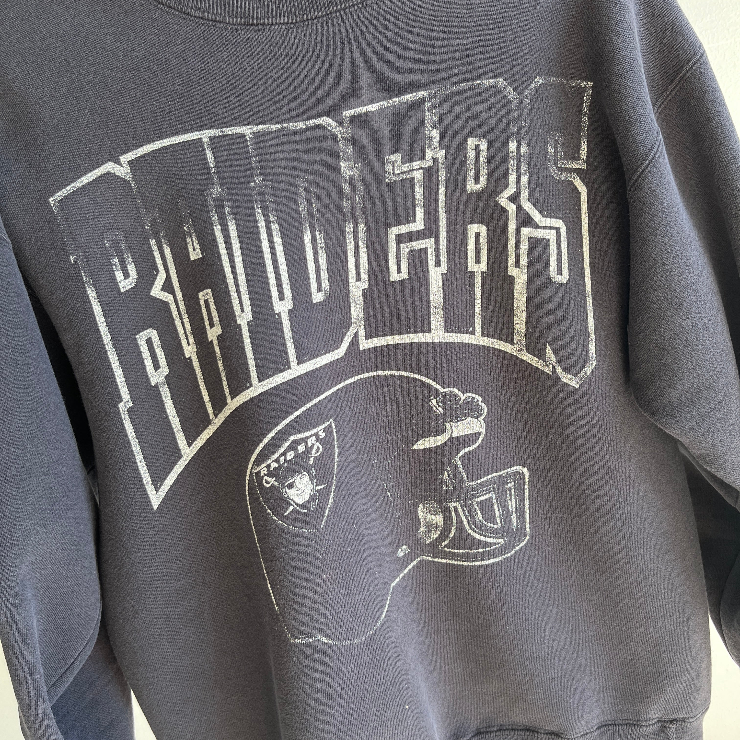 1990s Super Rad Hand Mended Raiders Sweatshirt - Killer Gauge and Fading