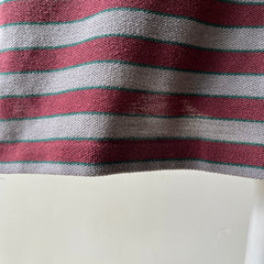 1980s Burgundy And Grey Striped Polo Style T Shirt