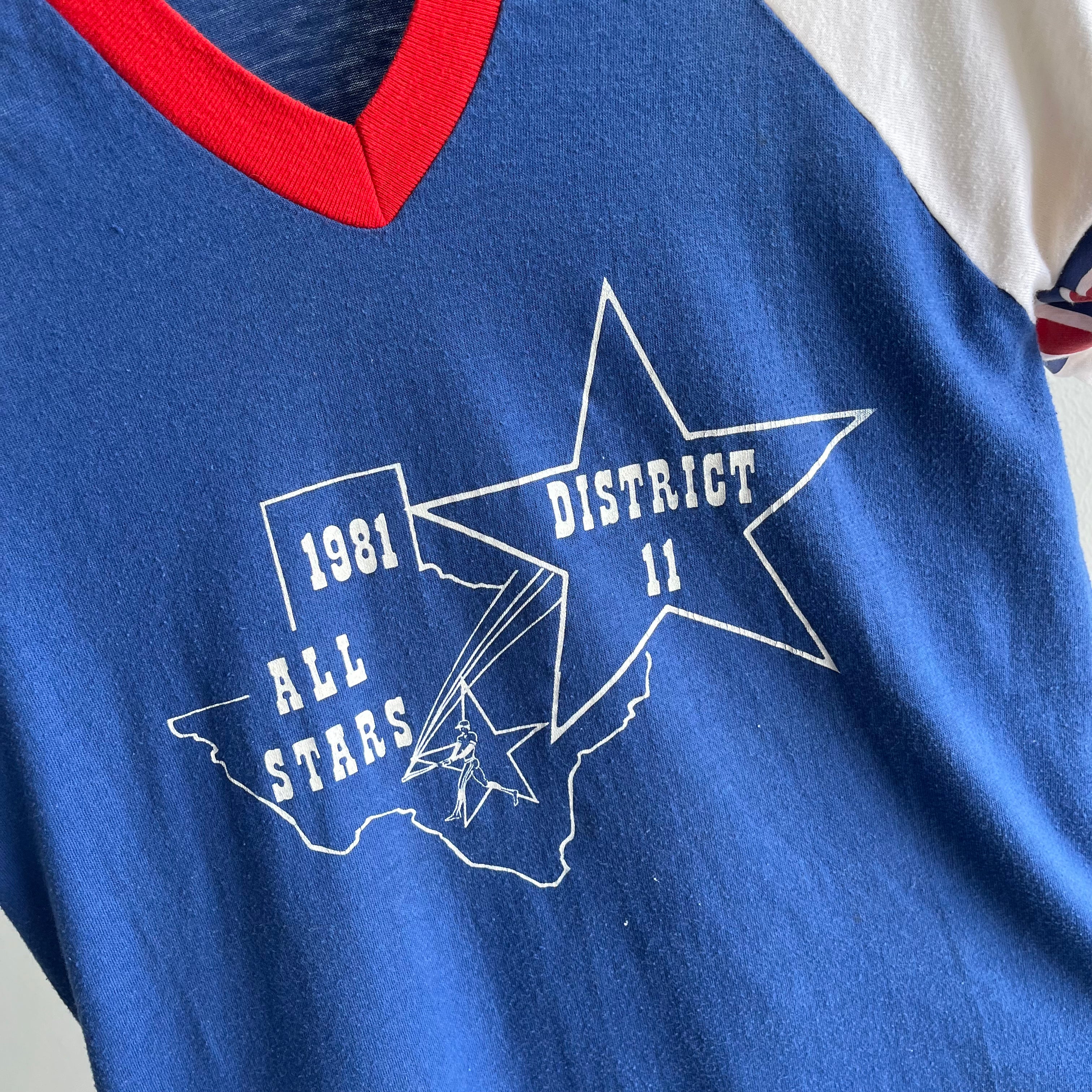 1981 District 11 All Stars V-Neck Baseball T-Shirt