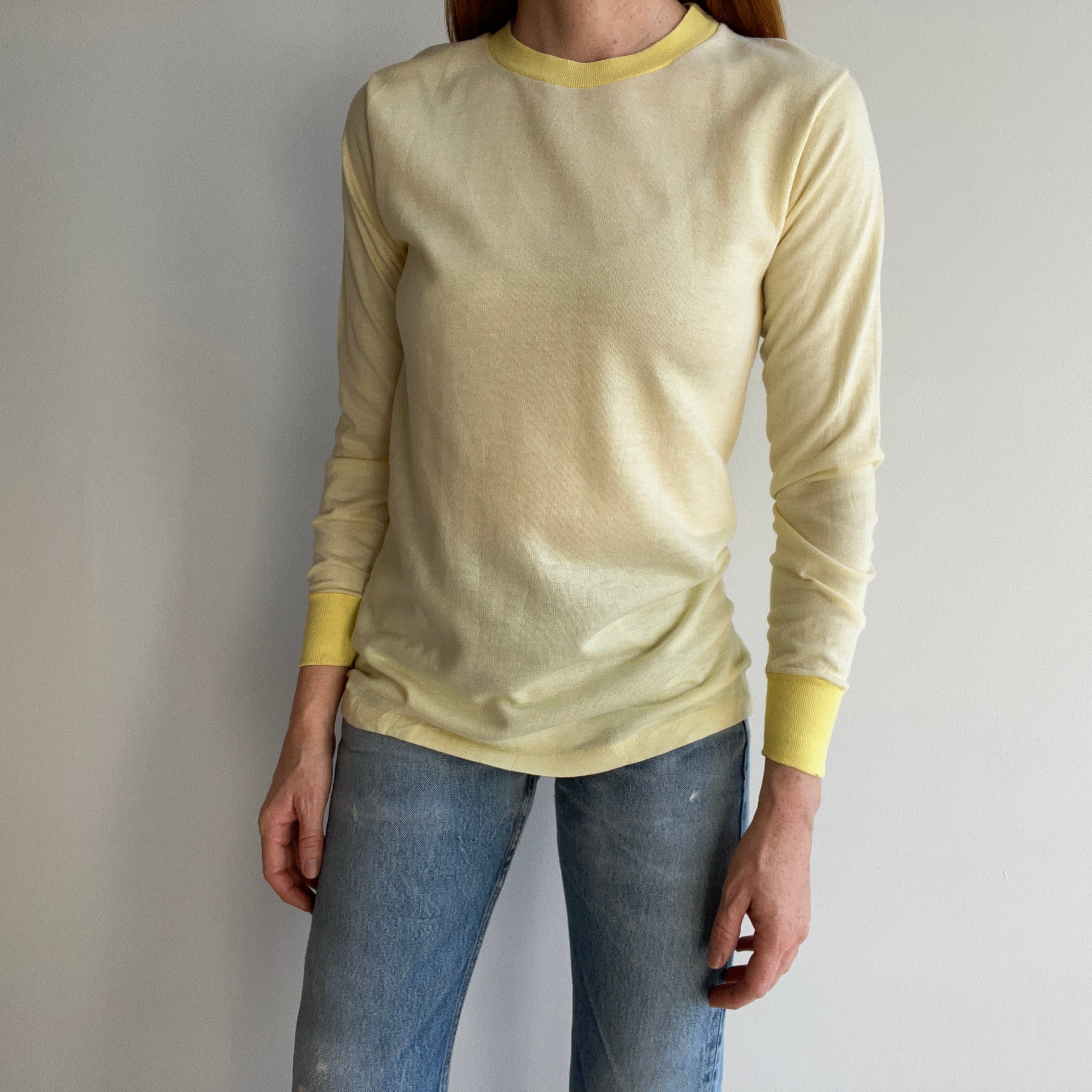 1970s Buttery Yellow and Soft Long Johns Style Shirt