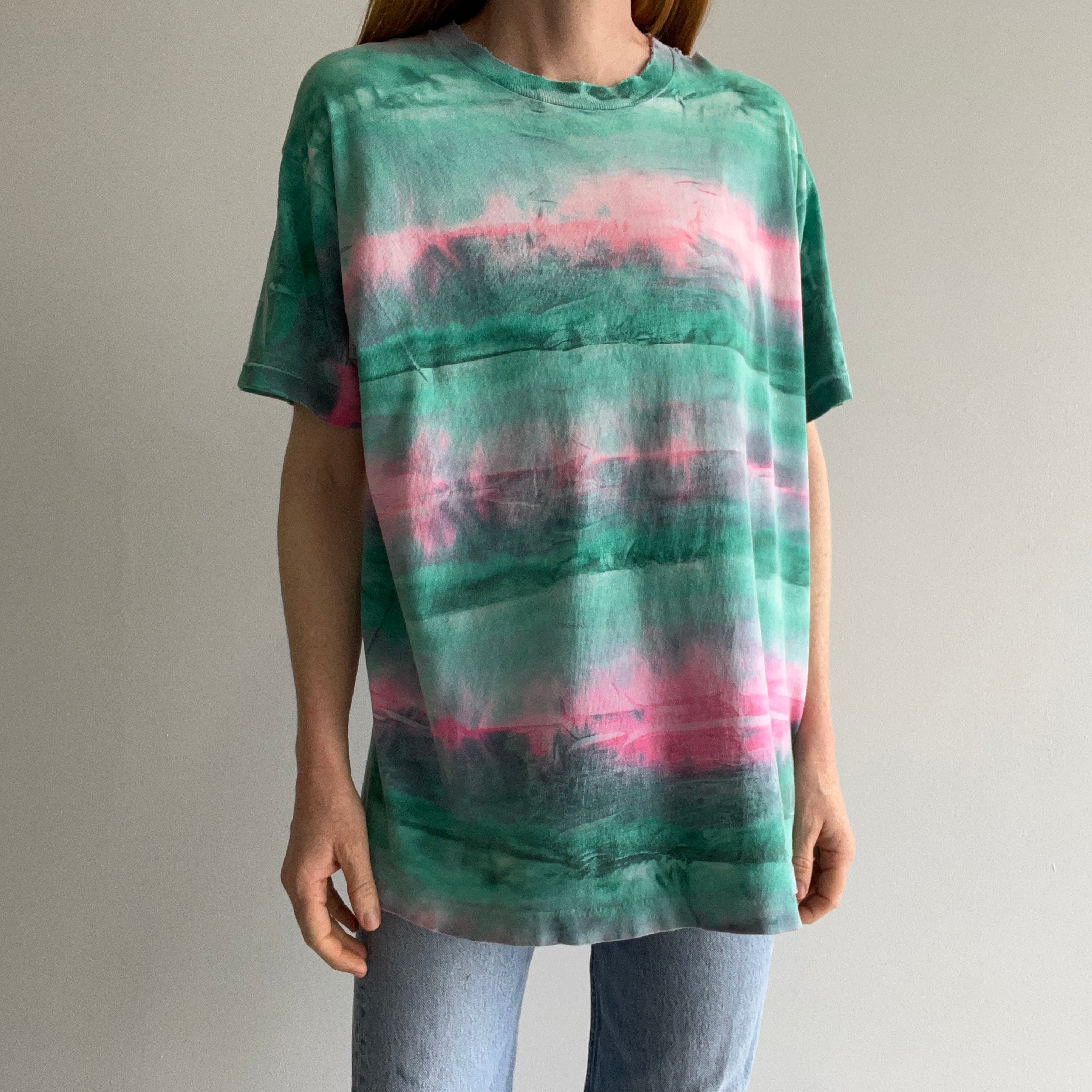 1980/90s Rad Tie Dye Pink and Green T-Shirt