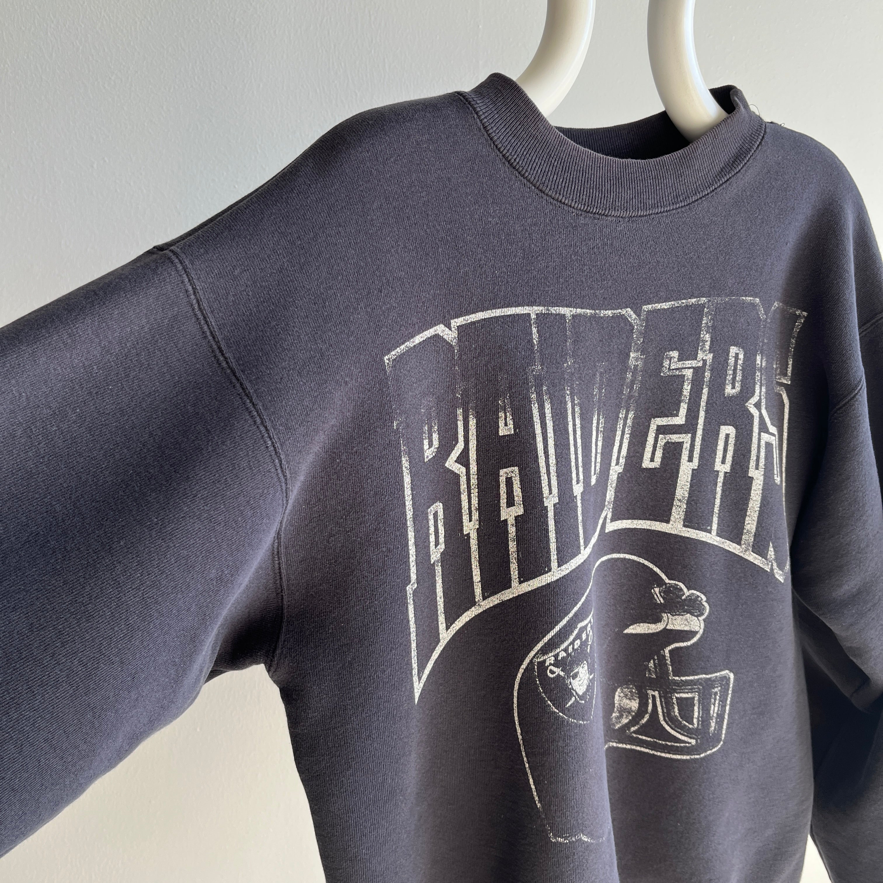 1990s Super Rad Hand Mended Raiders Sweatshirt - Killer Gauge and Fading