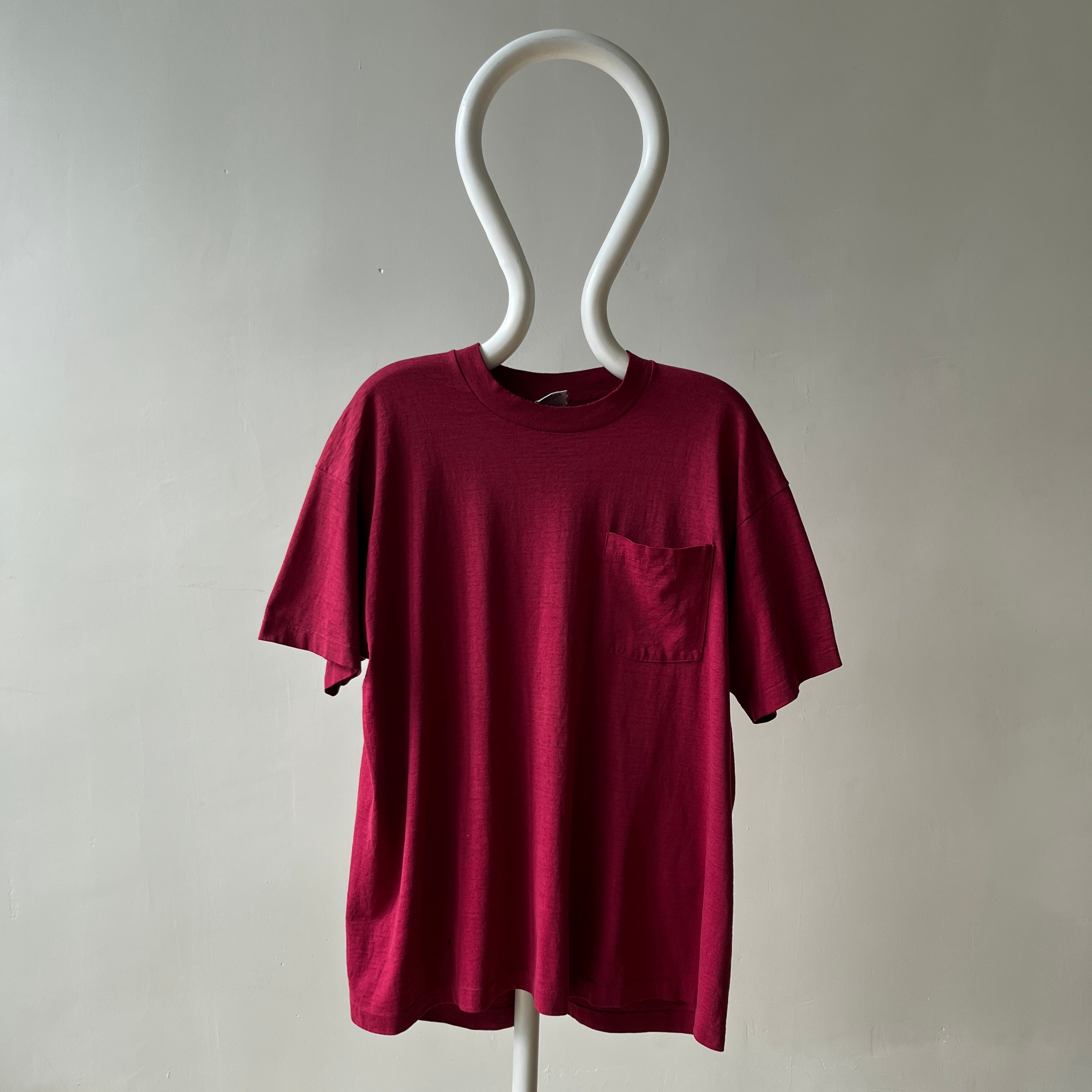 1980s Blank Burgundy Pocket T Shirt
