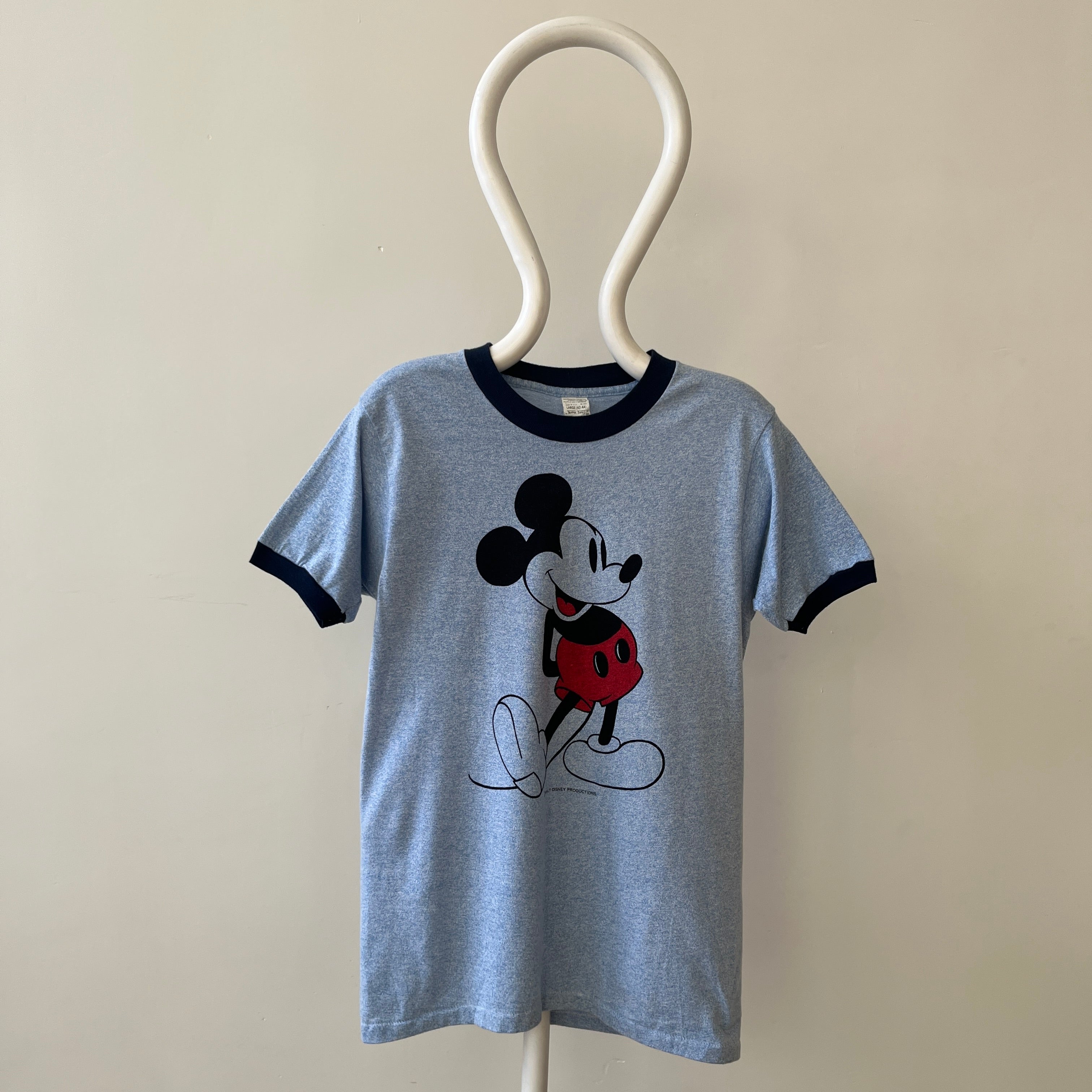 1980s Heather Baby Blue Mickey Ringer T Shirt - Collectible