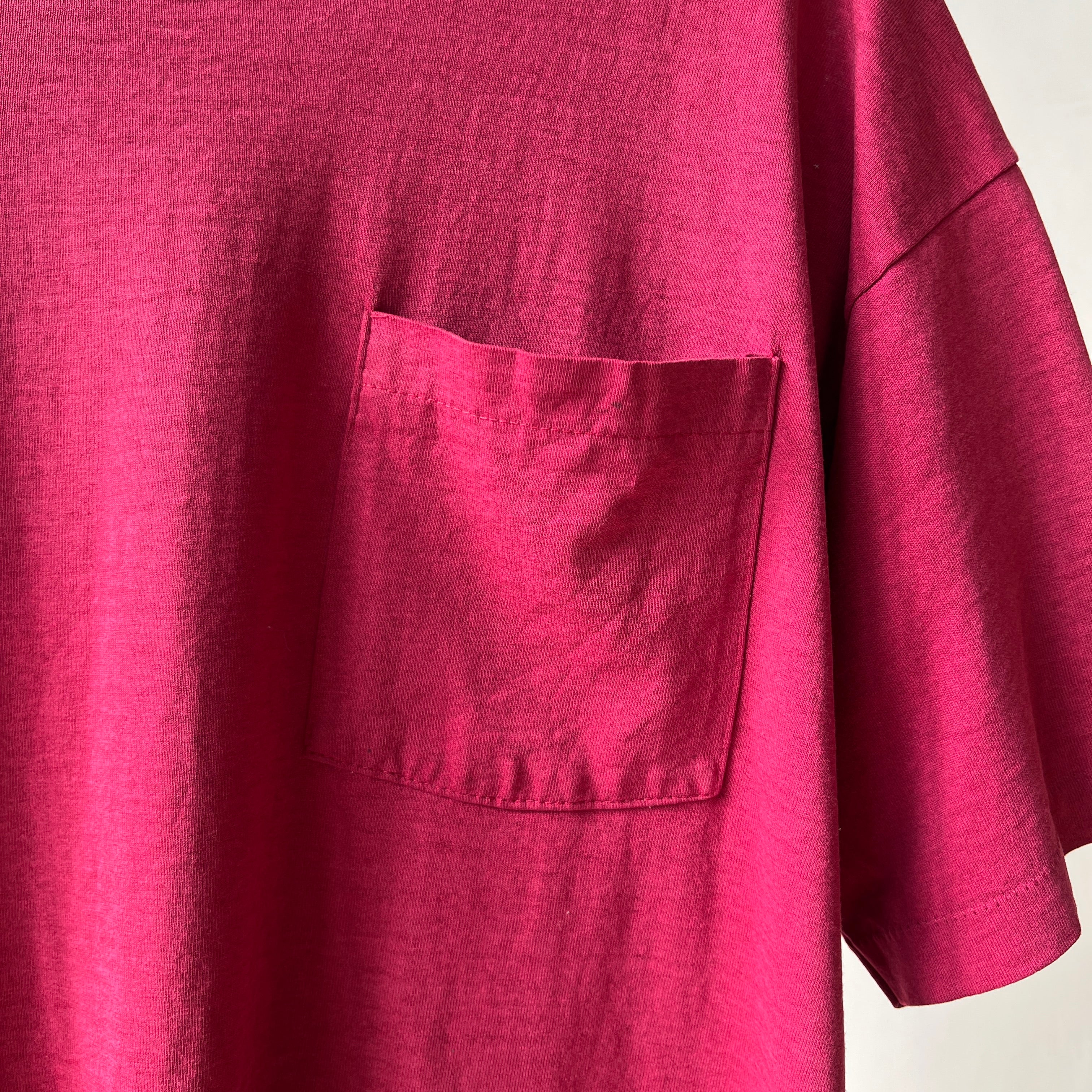 1980s Blank Burgundy Pocket T Shirt