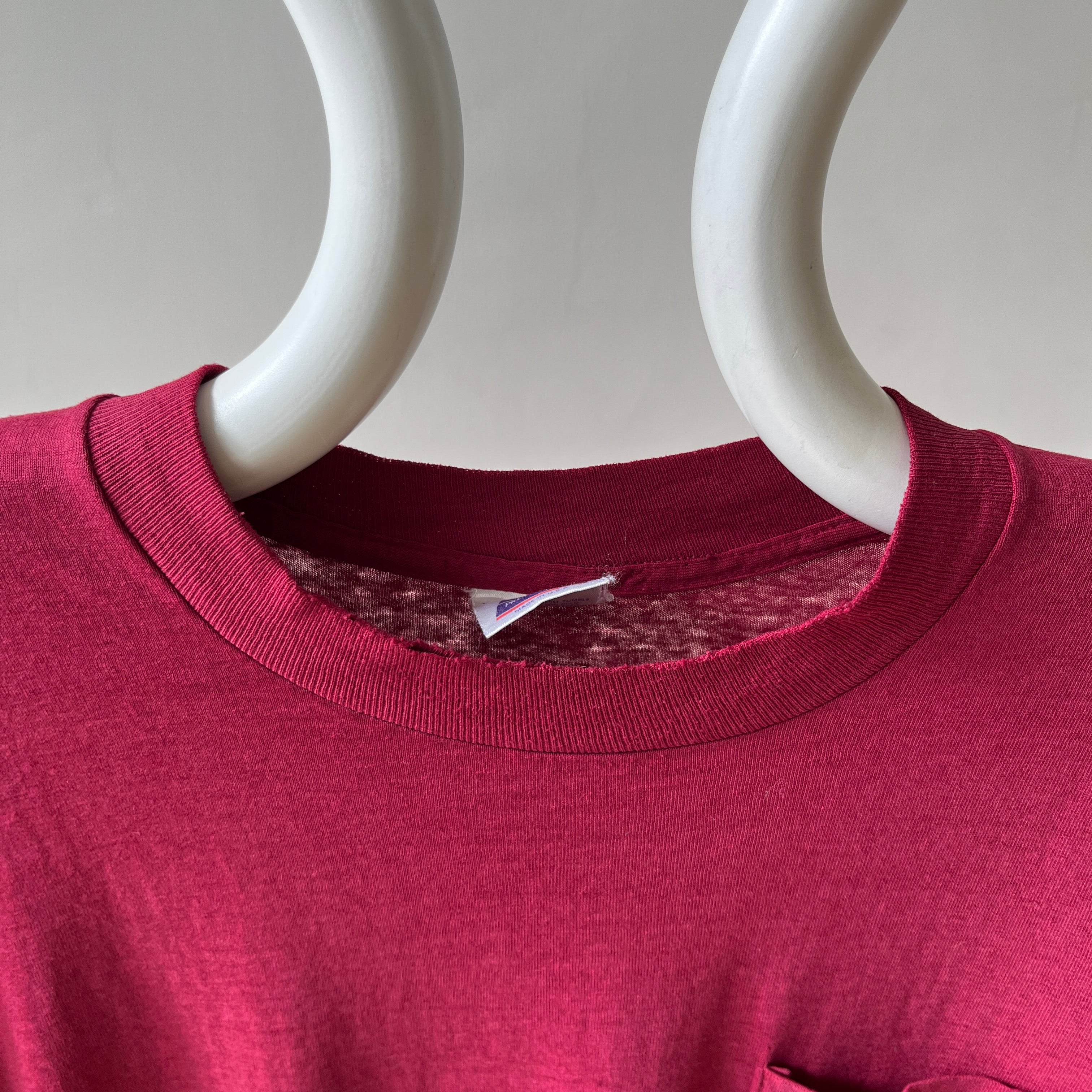 1980s Blank Burgundy Pocket T Shirt
