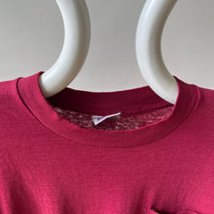 1980s Blank Burgundy Pocket T Shirt
