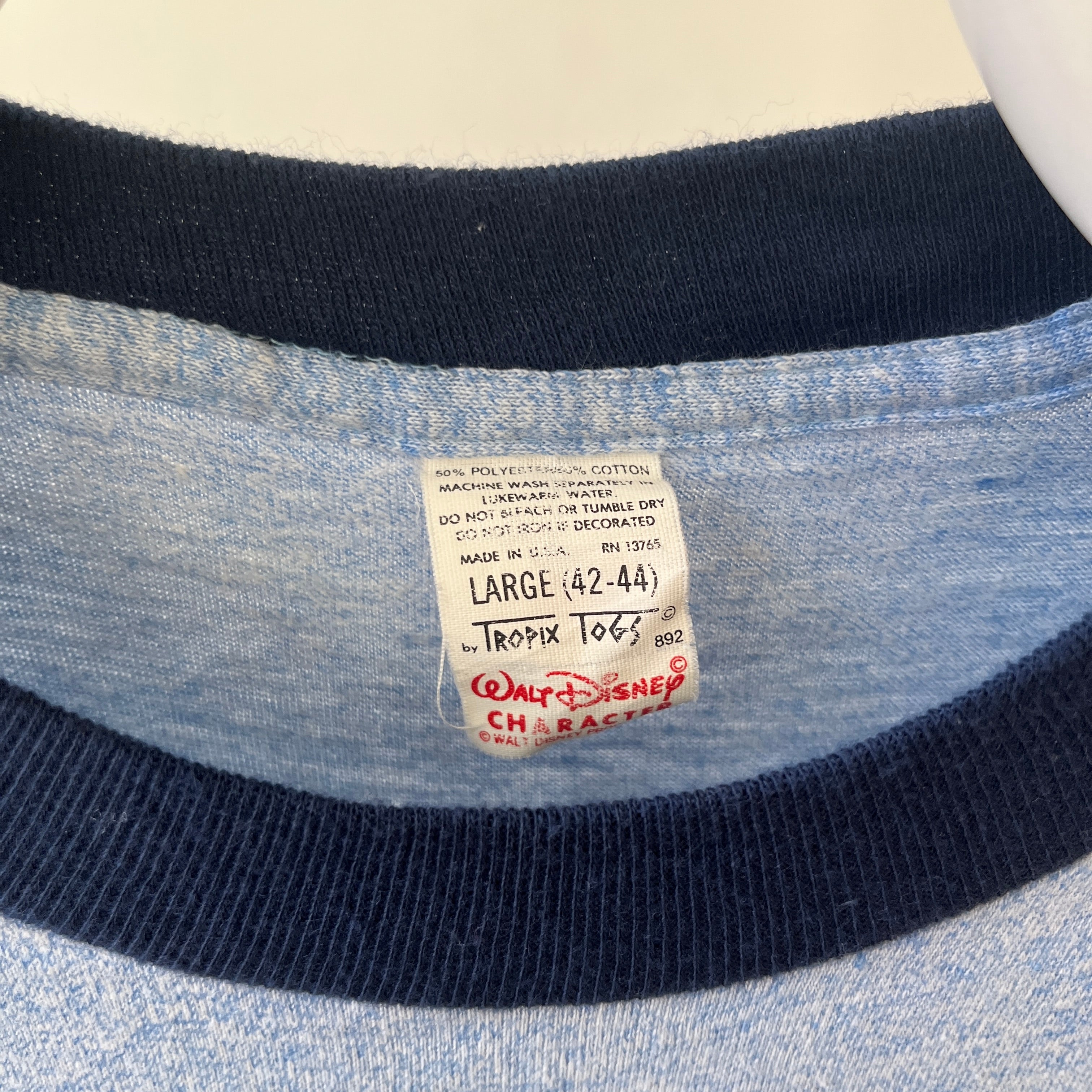 1980s Heather Baby Blue Mickey Ringer T Shirt - Collectible