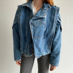 1980s EPIC!!! Thick Quilted One of a Kind Super Cool Denim Jean Jacket