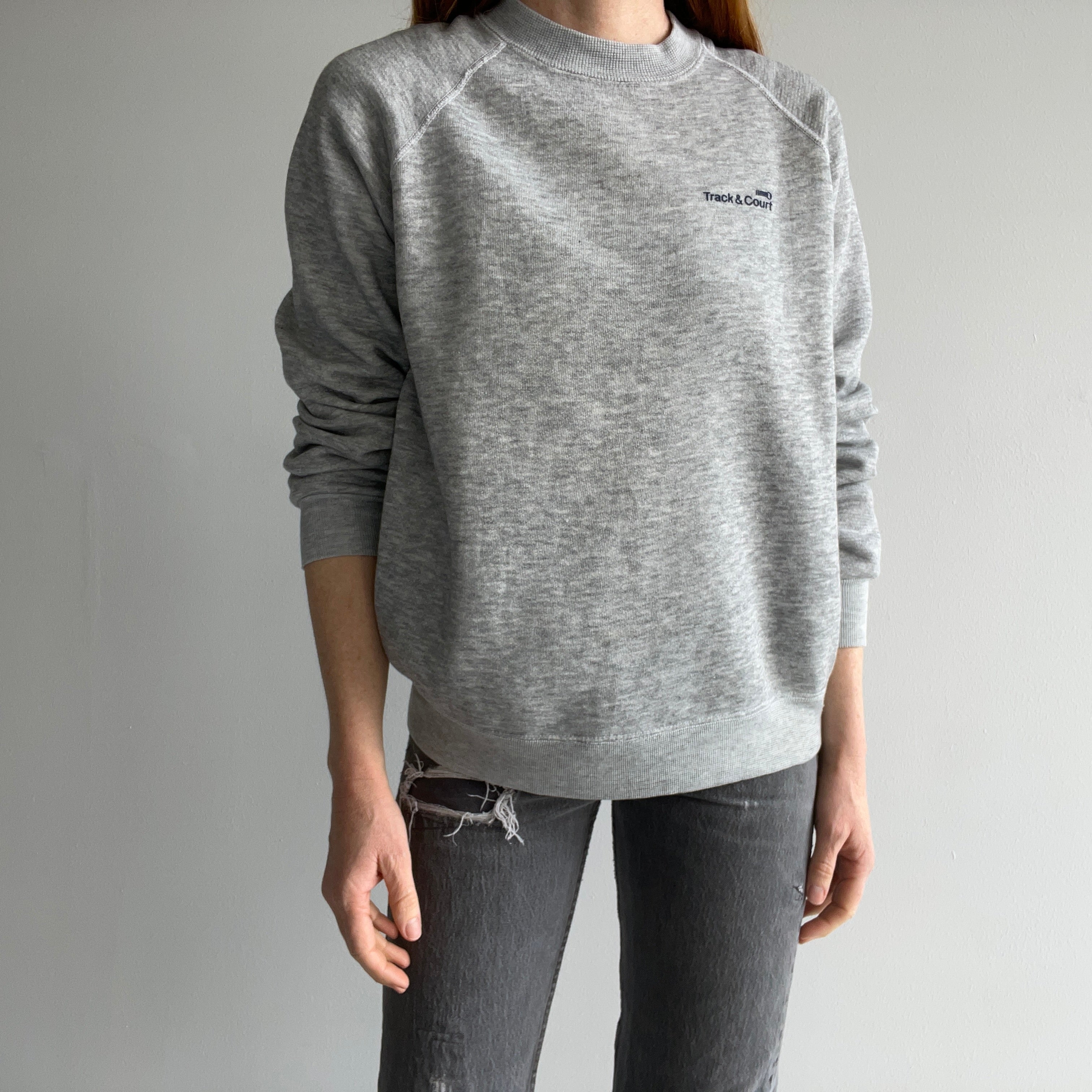 1980s Track And Court Gray Raglan Sweatshirt