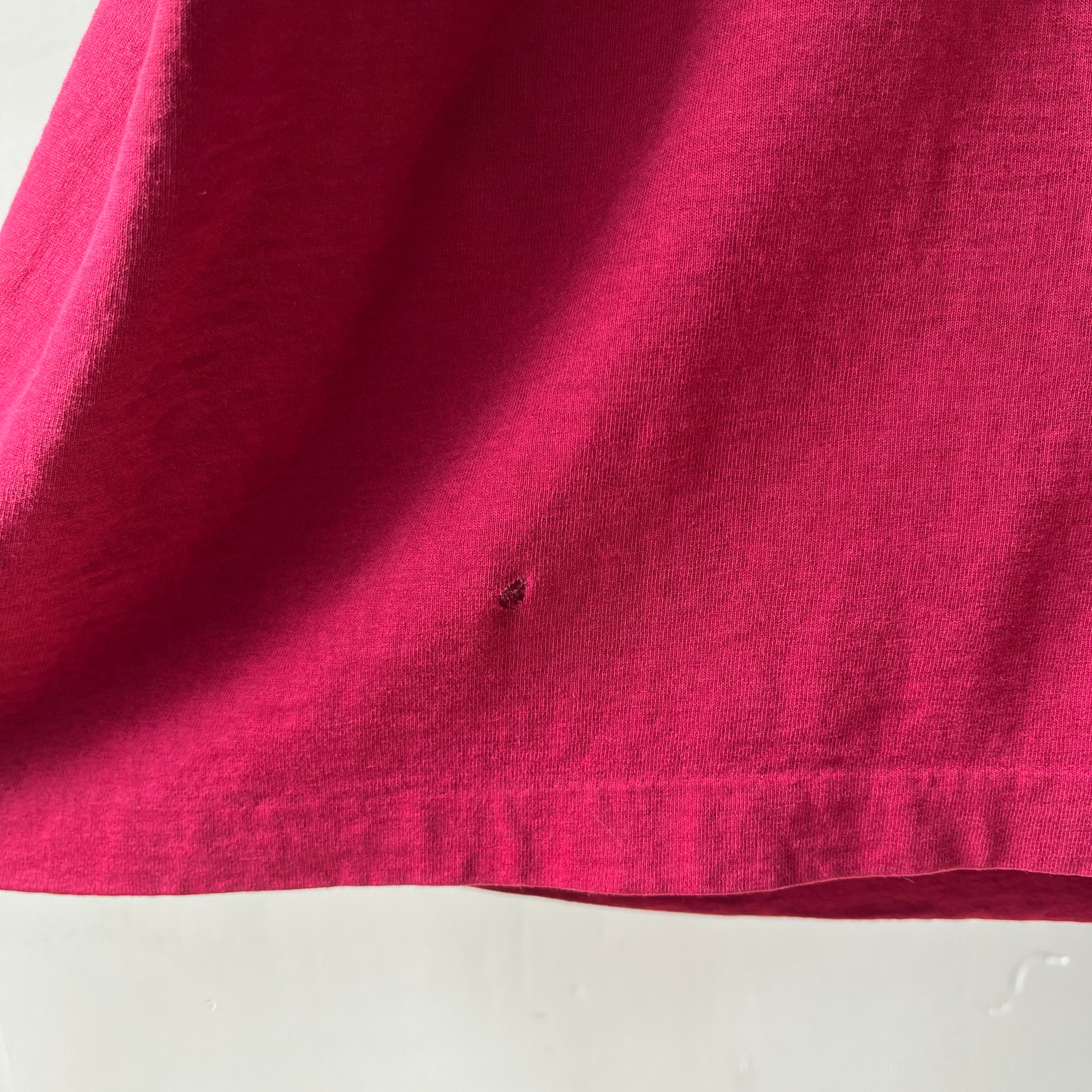 1980s Blank Burgundy Pocket T Shirt