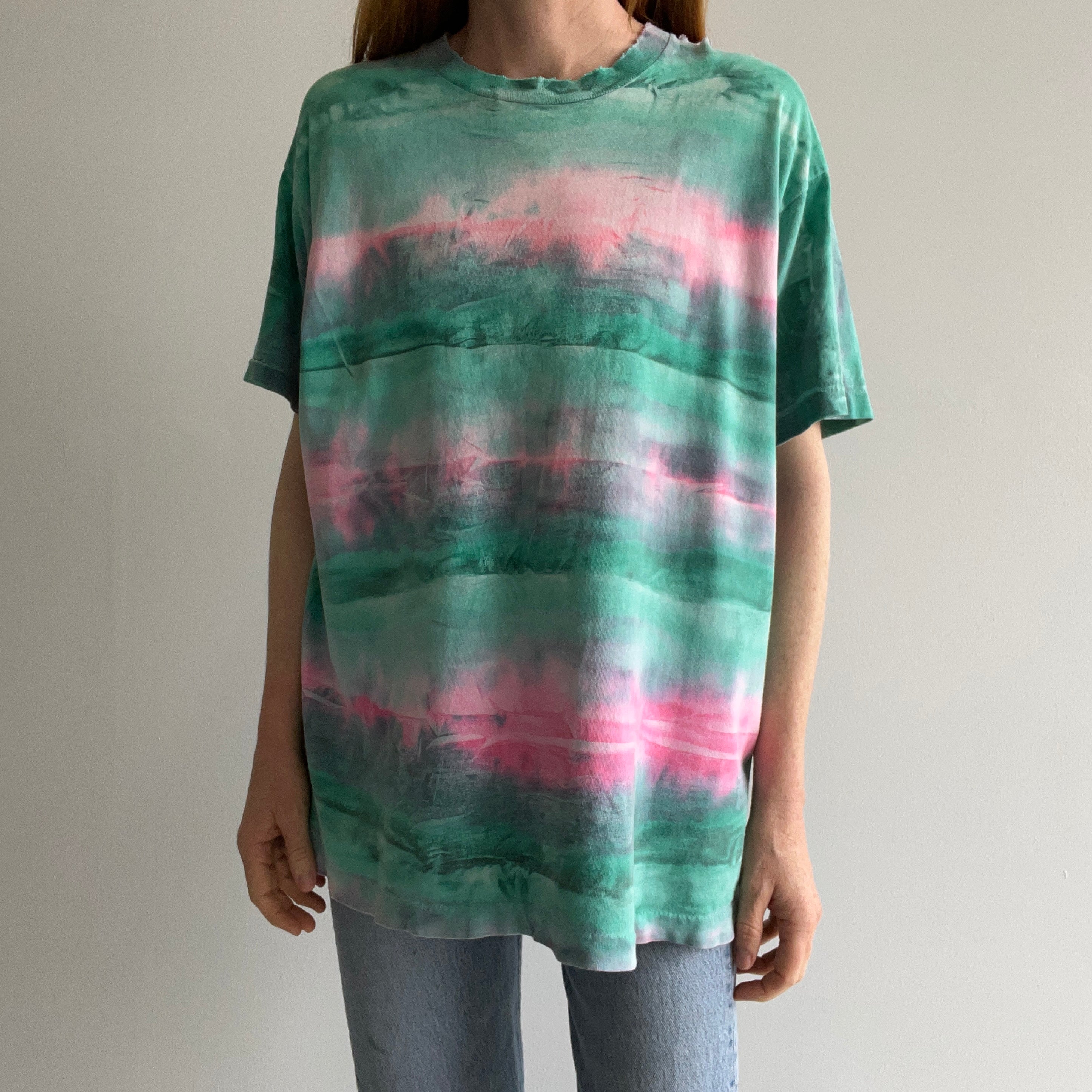 1980/90s Rad Tie Dye Pink and Green T-Shirt