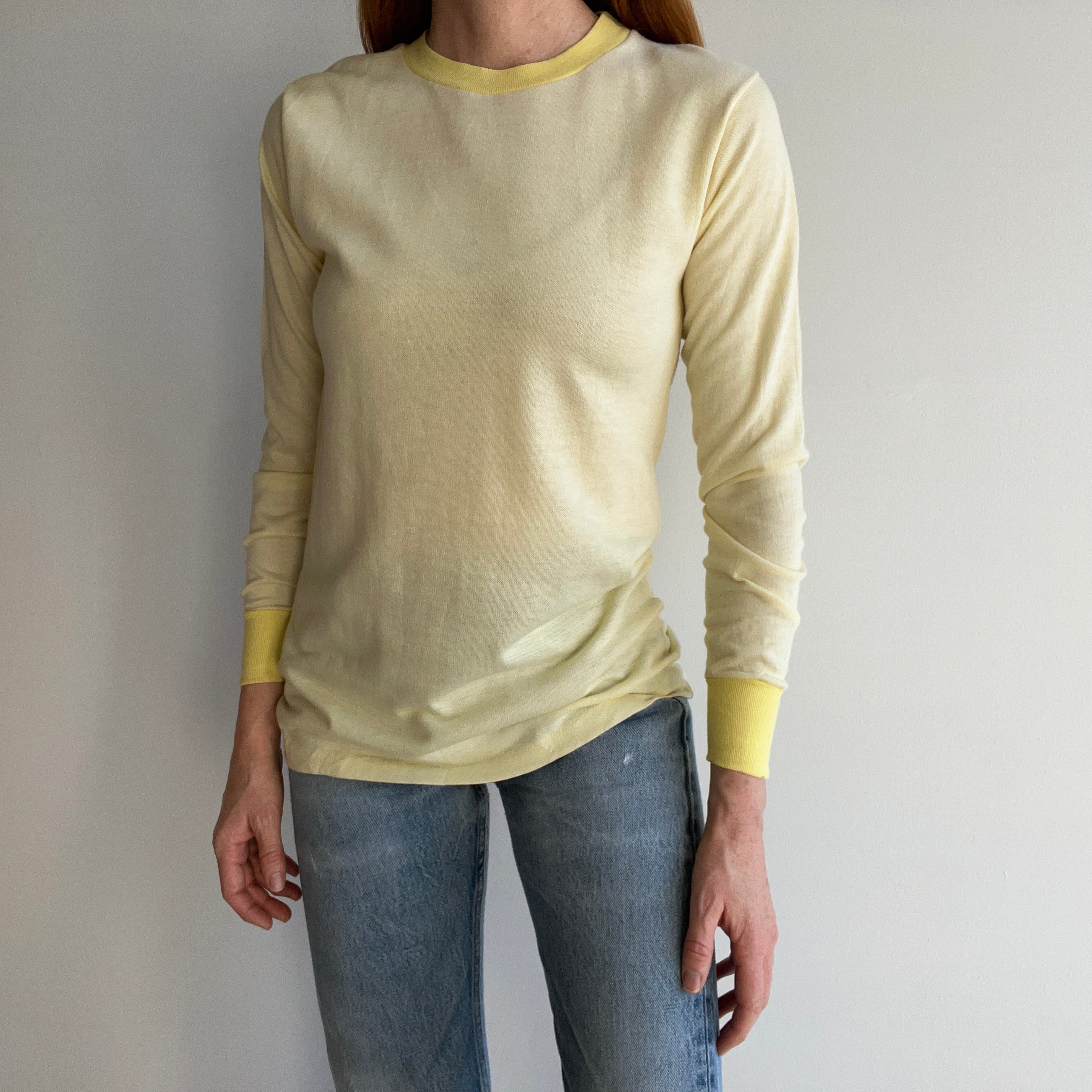 1970s Buttery Yellow and Soft Long Johns Style Shirt