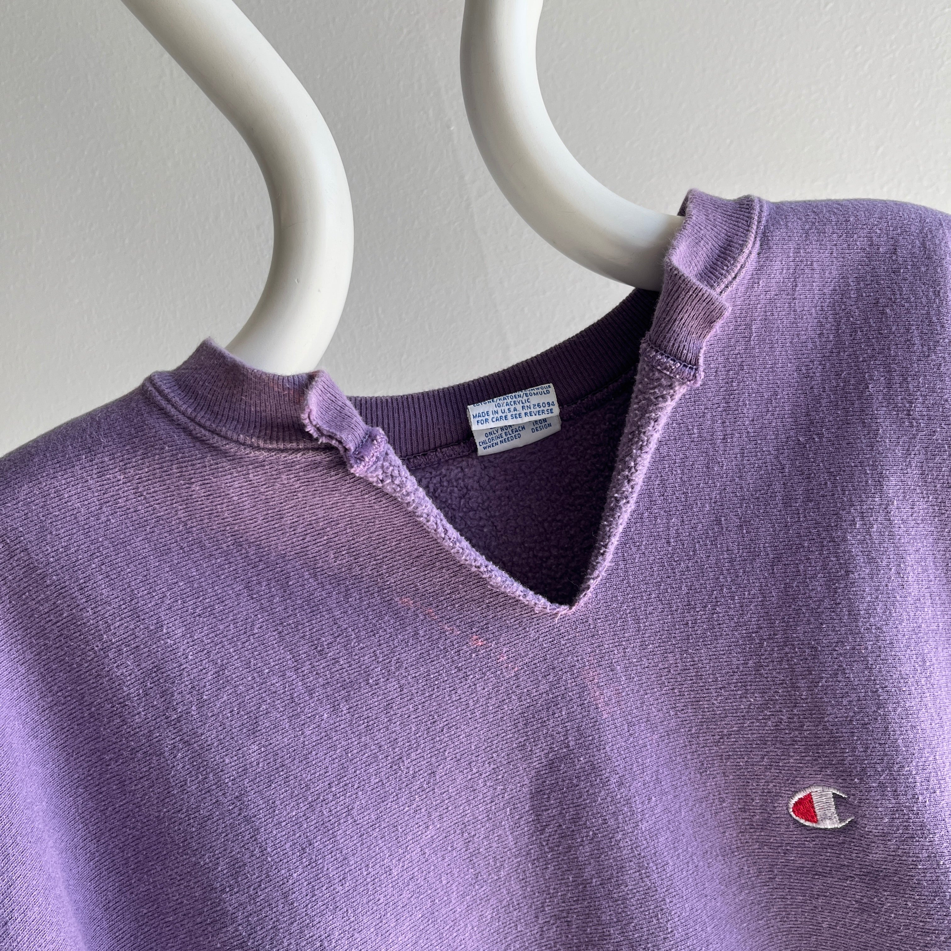 1980/90s Champion Brand Lilac Reverse Weave with some Pink Bleach/Color Bleed