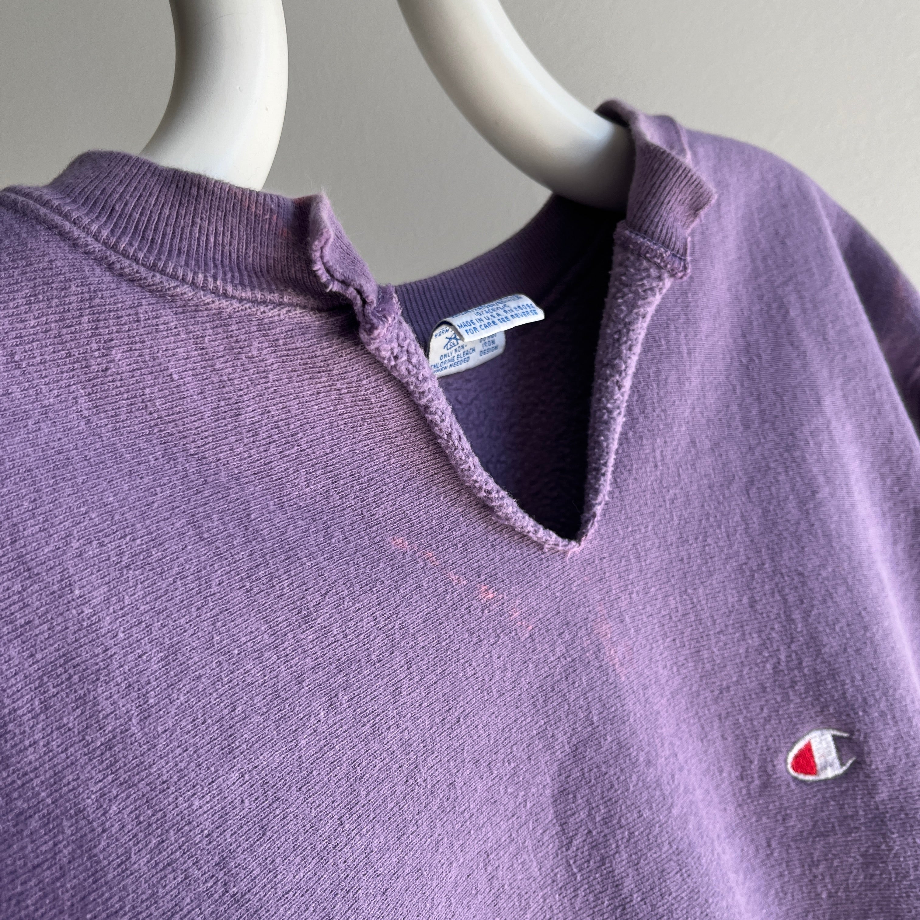 1980/90s Champion Brand Lilac Reverse Weave with some Pink Bleach/Color Bleed