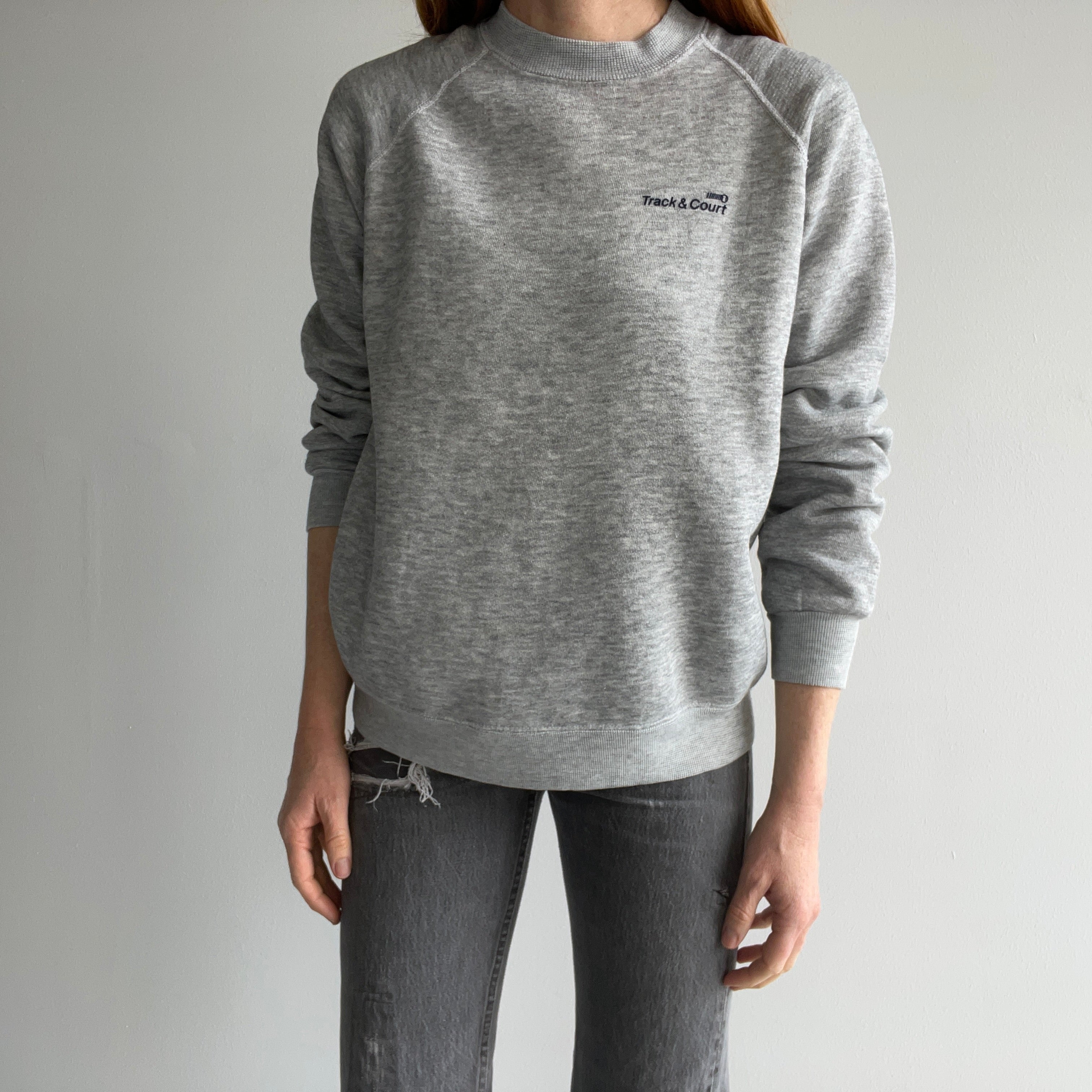 1980s Track And Court Gray Raglan Sweatshirt