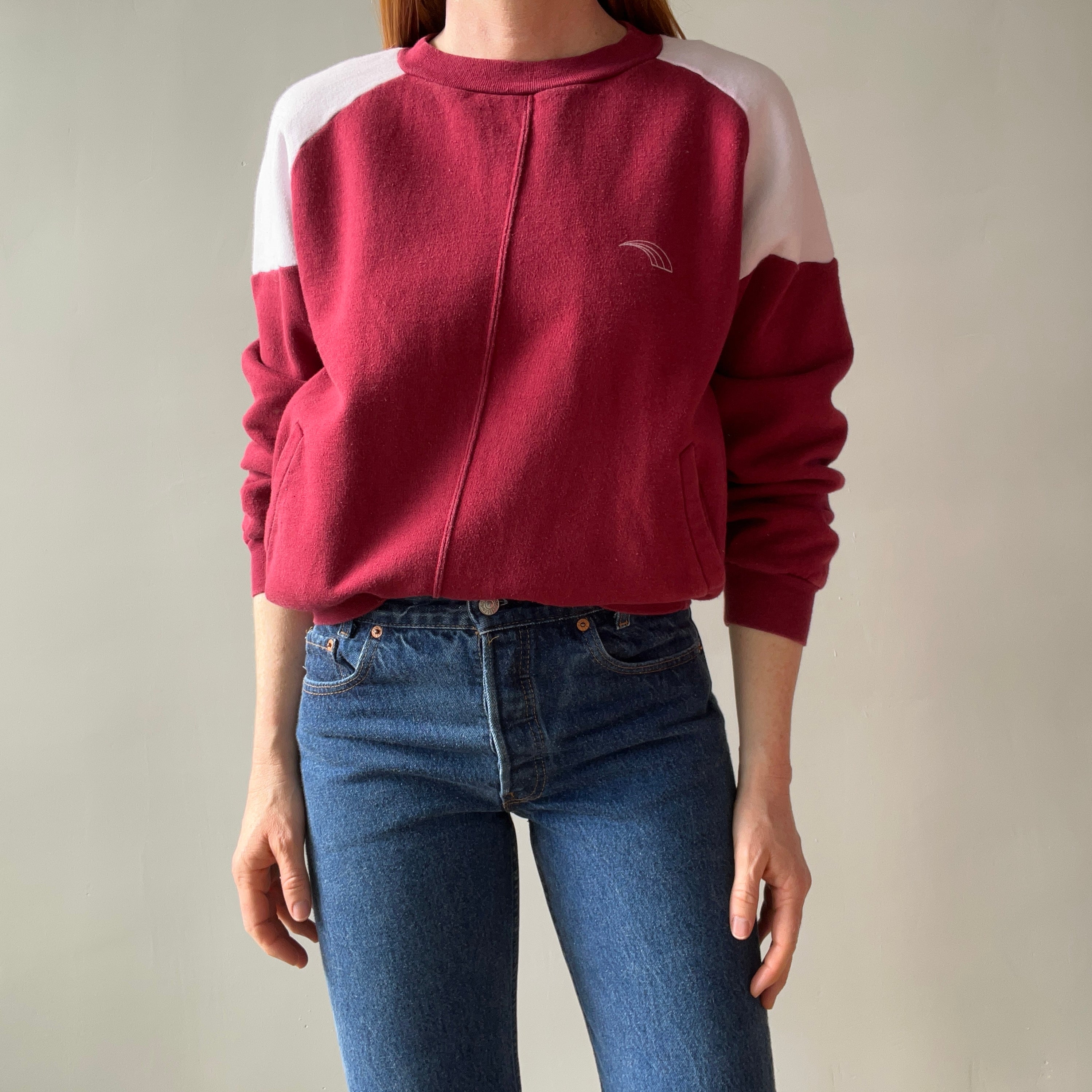 1980s Two Tone Super Cool Sweatshirt with Pockets!!