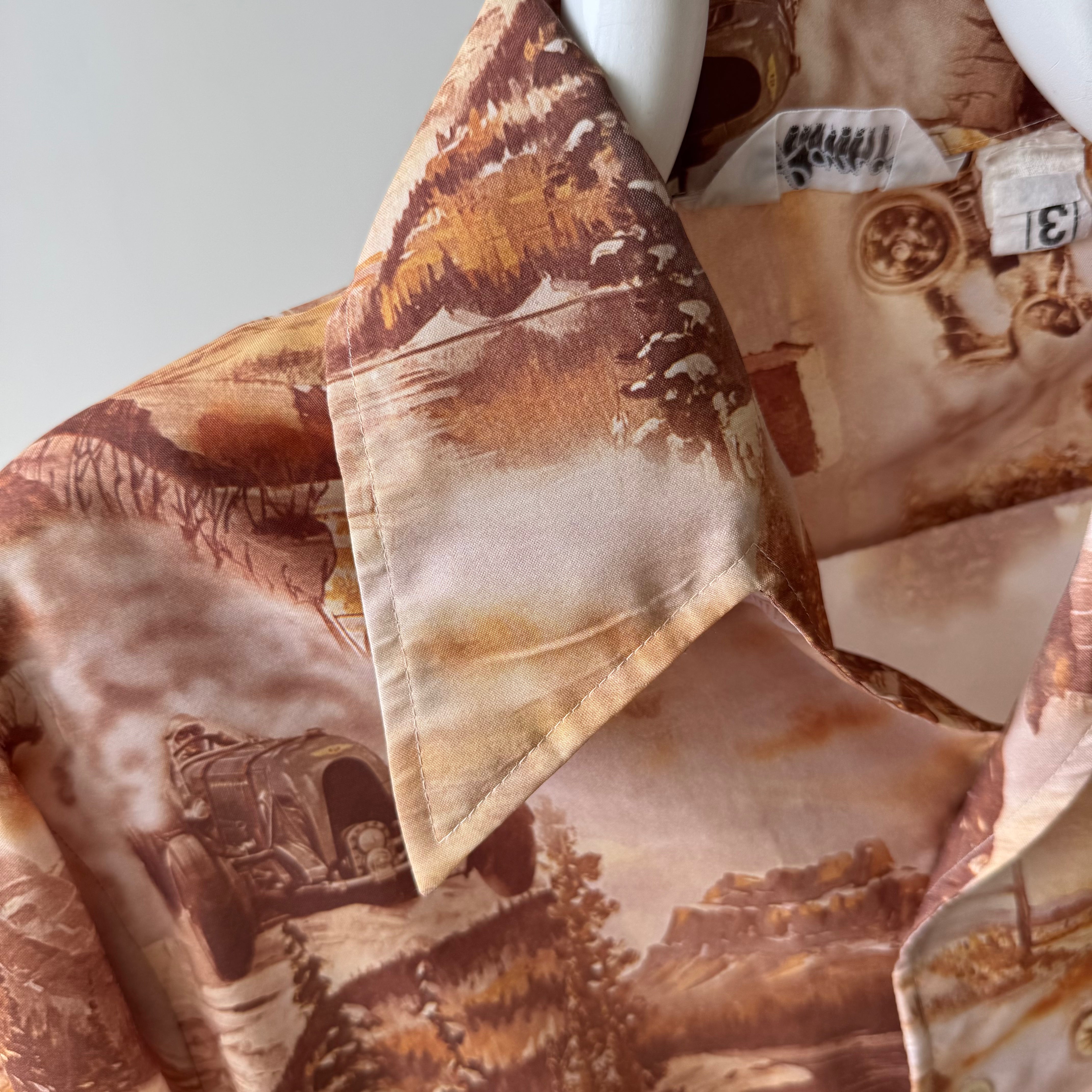 1970s Silky Poly Racer Early Americana Imagery Shirt - Made in California