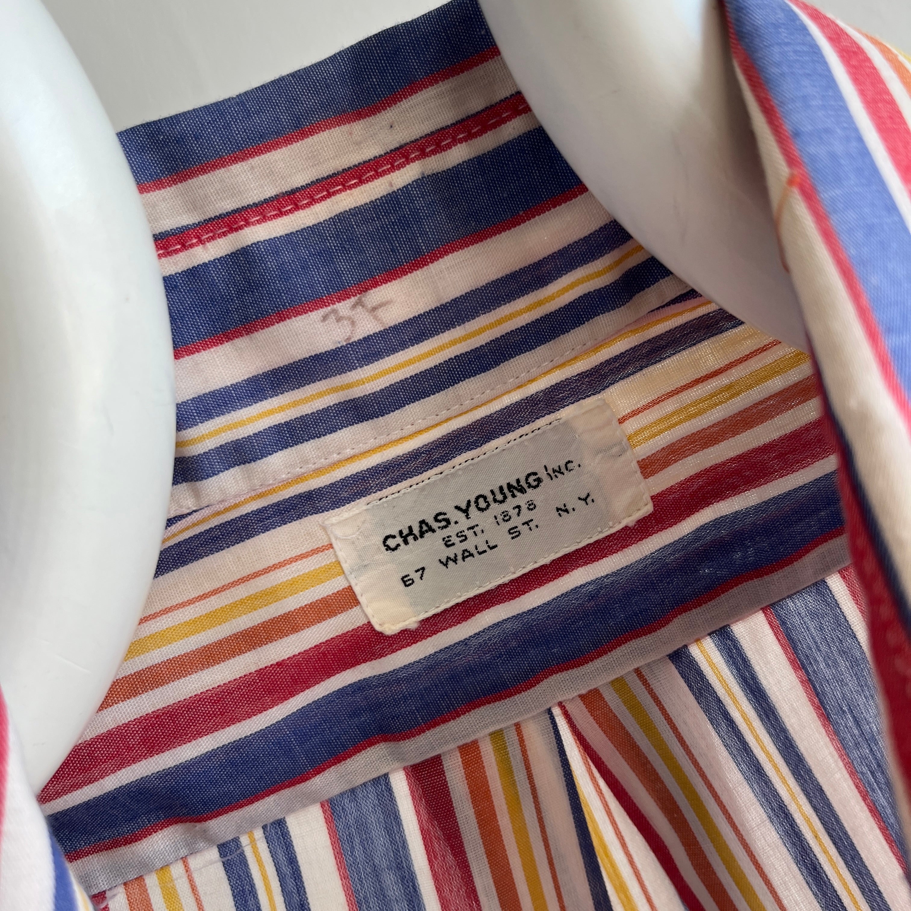 1970s Striped Short Sleeve Button Up T-Shirt - WOWOWOOW