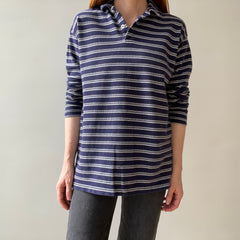 1990s Striped Long Sleeve Cotton Polo Shirt - Don't Make Me Keep This, Please?